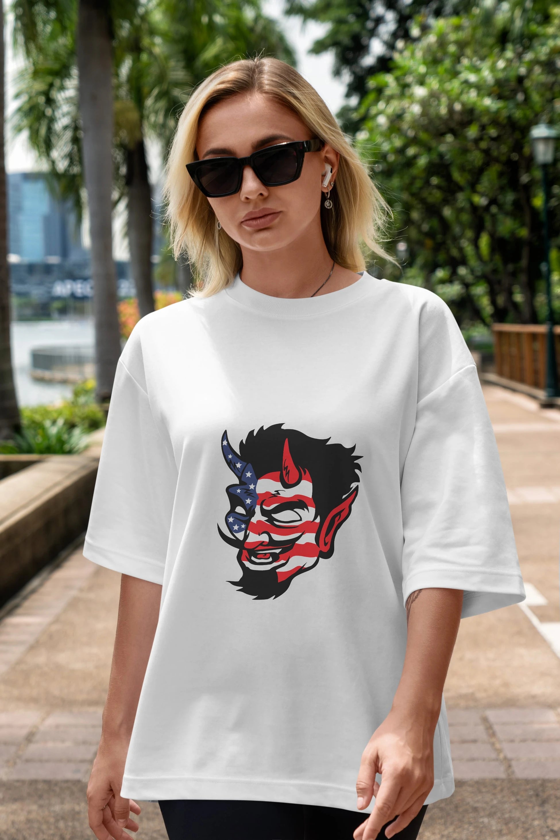American Devil Ön Baskılı Oversize t-shirt Erkek Kadın Unisex %100 Pamuk tişort