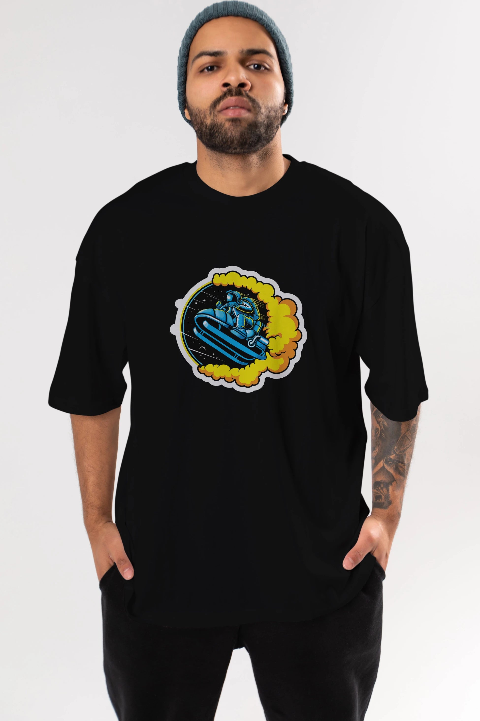 Astrojump with Snowmobile Sticker Ön Baskılı Oversize t-shirt Erkek Kadın Unisex