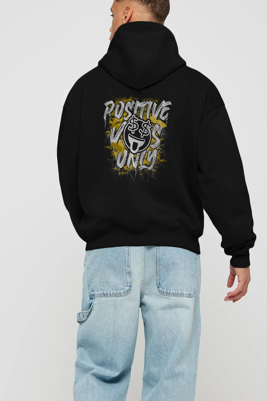 Positive Only Arka Baskılı Hoodie Oversize Kapüşonlu Sweatshirt Erkek Kadın Unisex