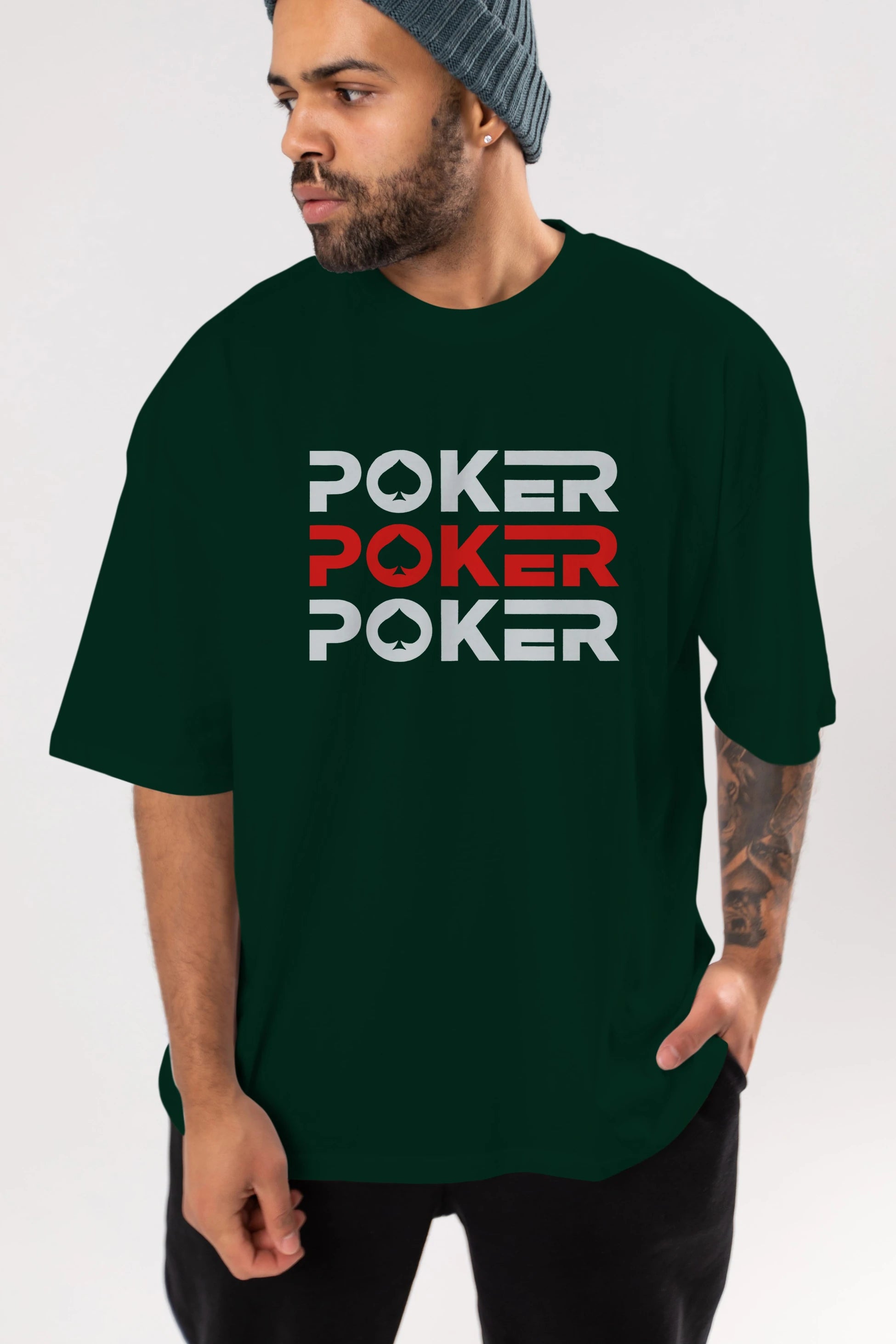 Poker Ön Baskılı Oversize t-shirt Erkek Kadın Unisex