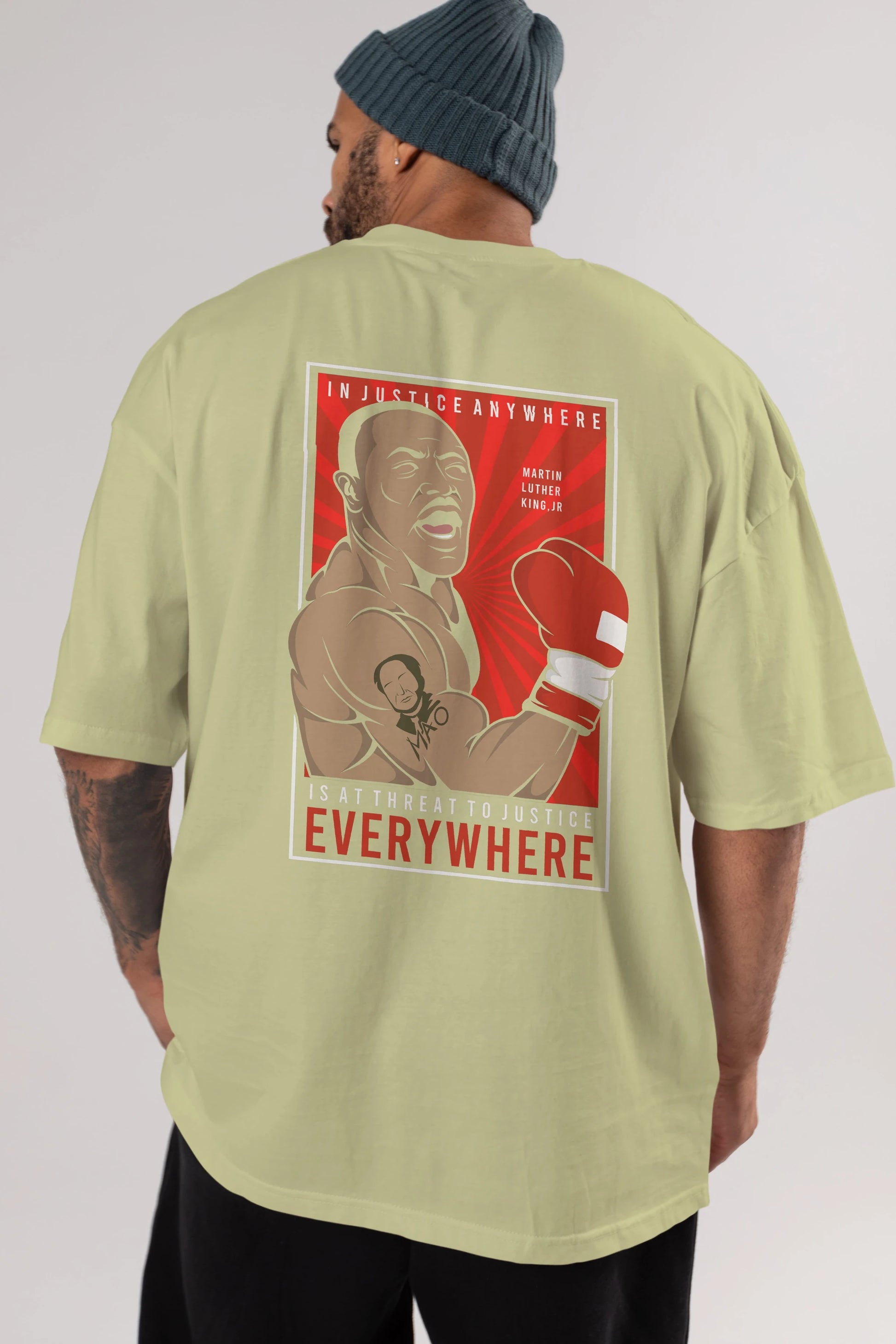 Luther King Boxer Arka Baskılı Oversize t-shirt Erkek Kadın Unisex %100 Pamuk tişort