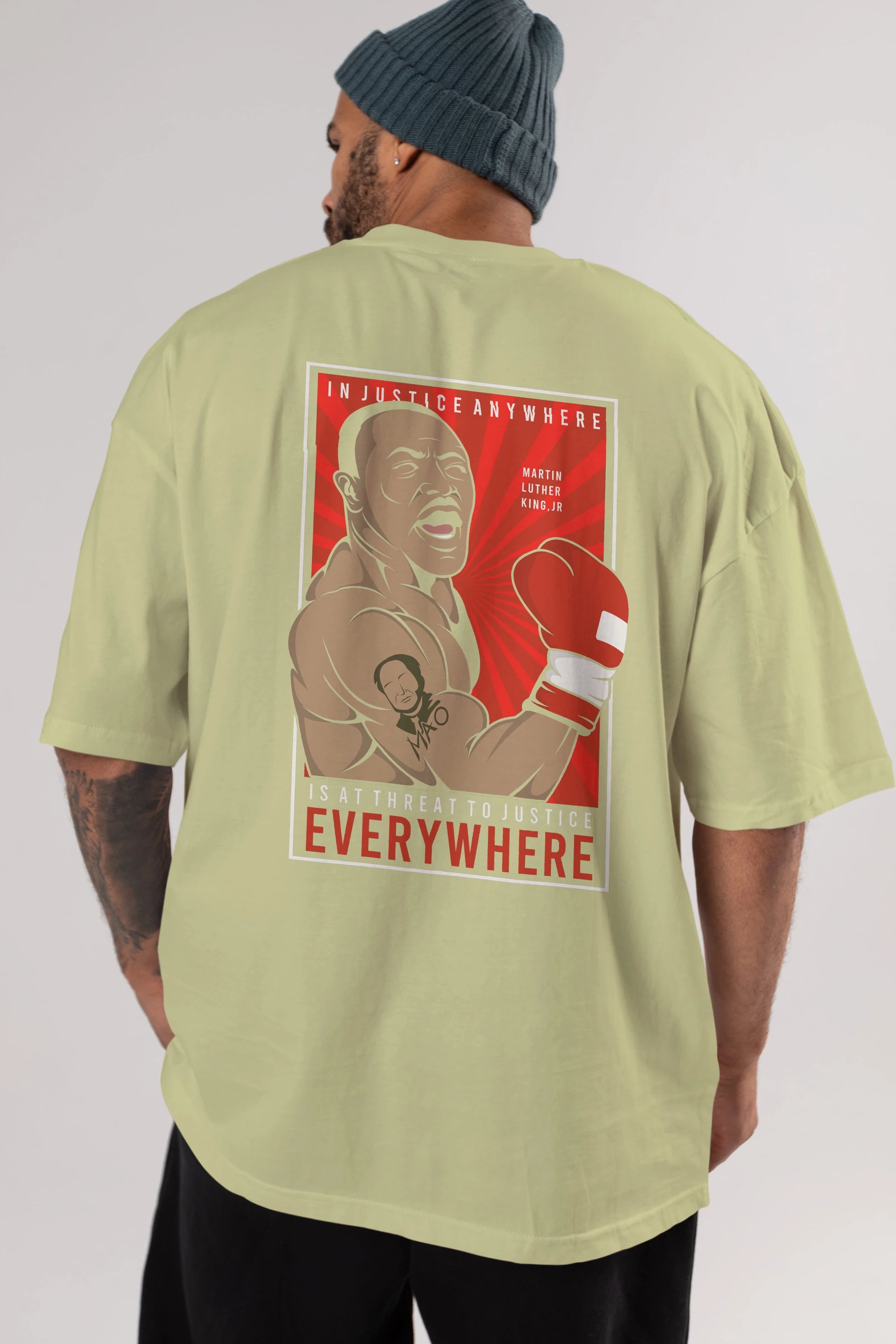 Luther King Boxer Arka Baskılı Oversize t-shirt Erkek Kadın Unisex %100 Pamuk tişort