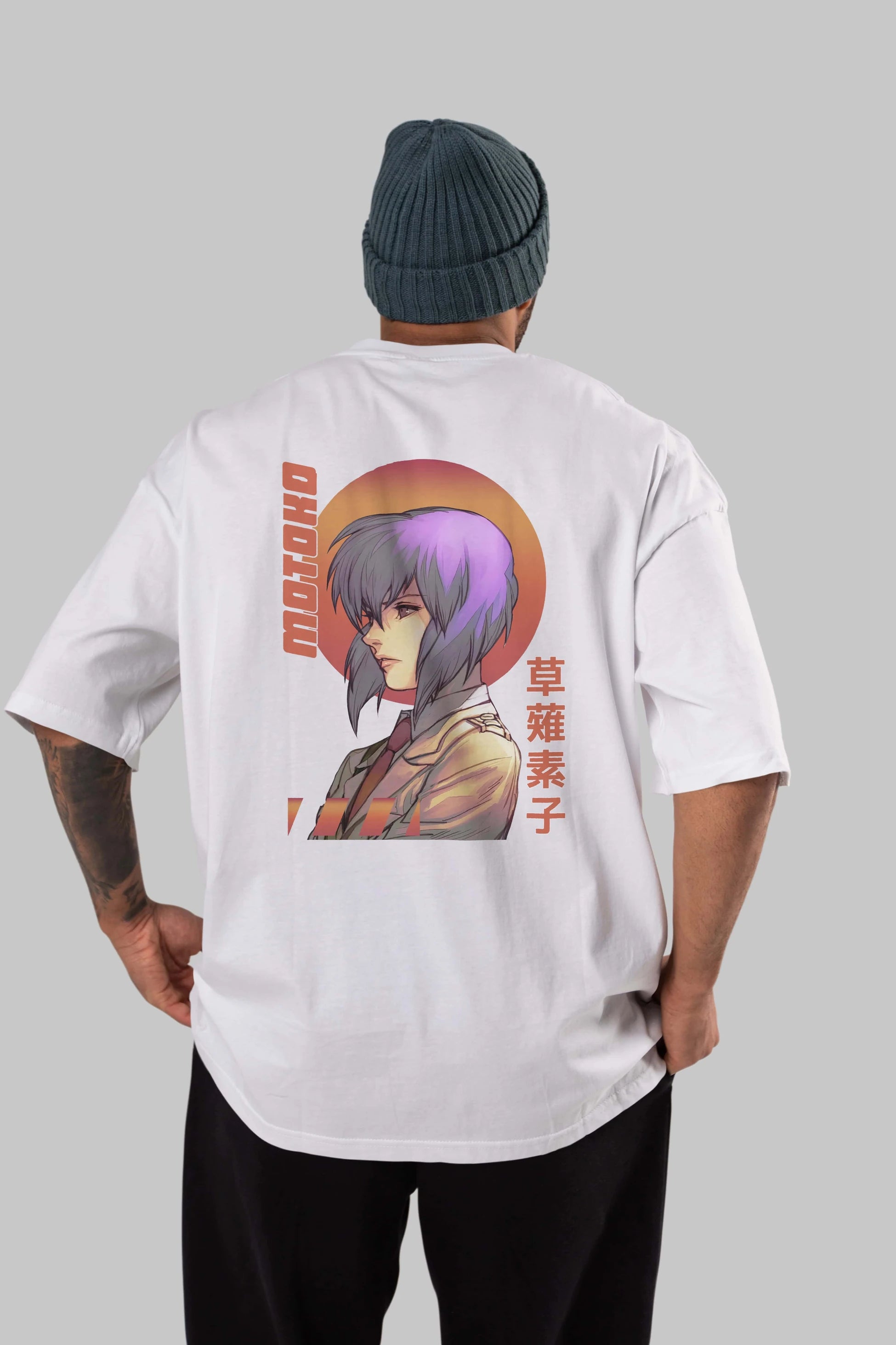 Motoko Kusanagi 10 Anime Arka Baskılı Oversize t-shirt Erkek Kadın Unisex