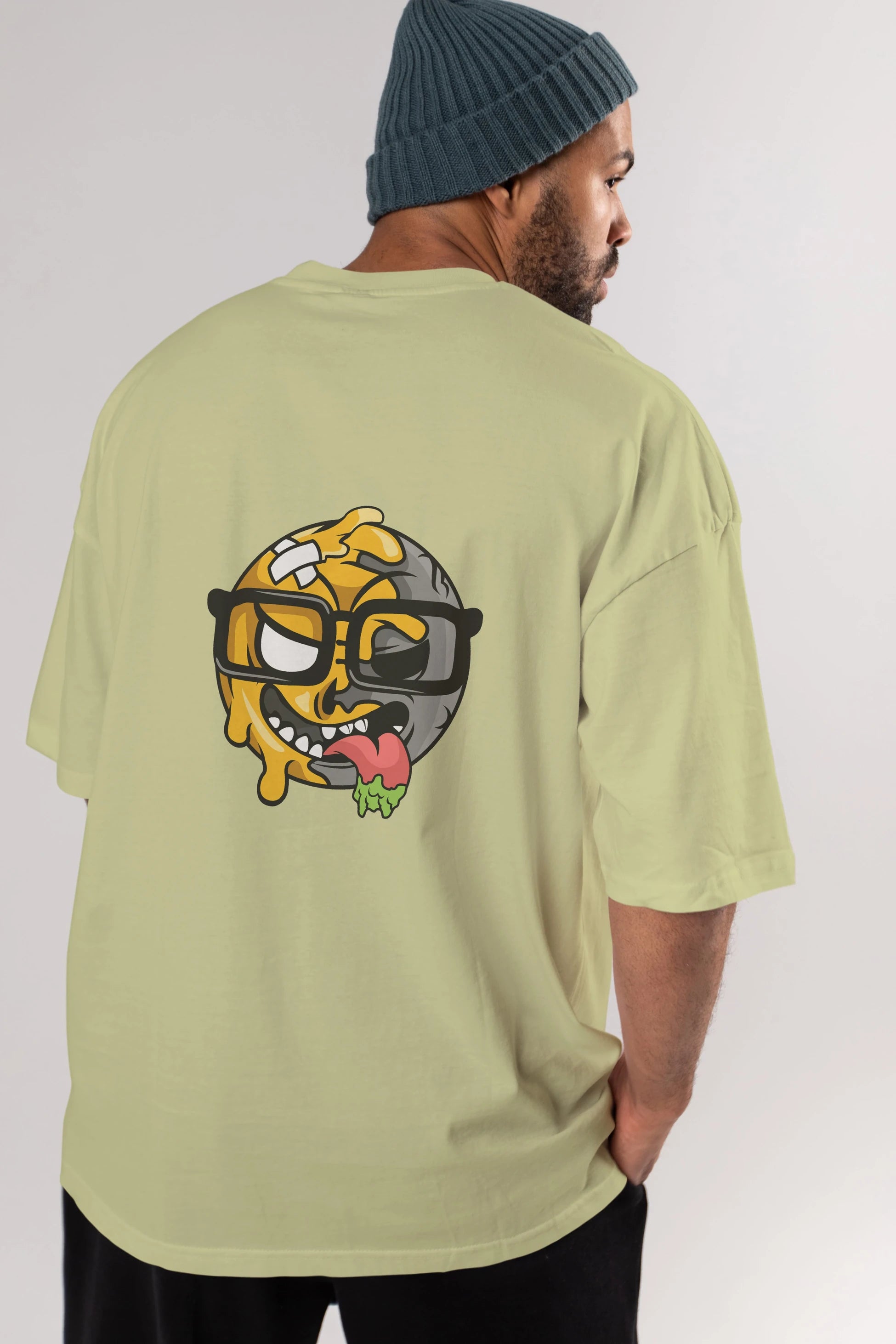 Smiley Nerd Arka Baskılı Oversize t-shirt Erkek Kadın Unisex %100 Pamuk tişort
