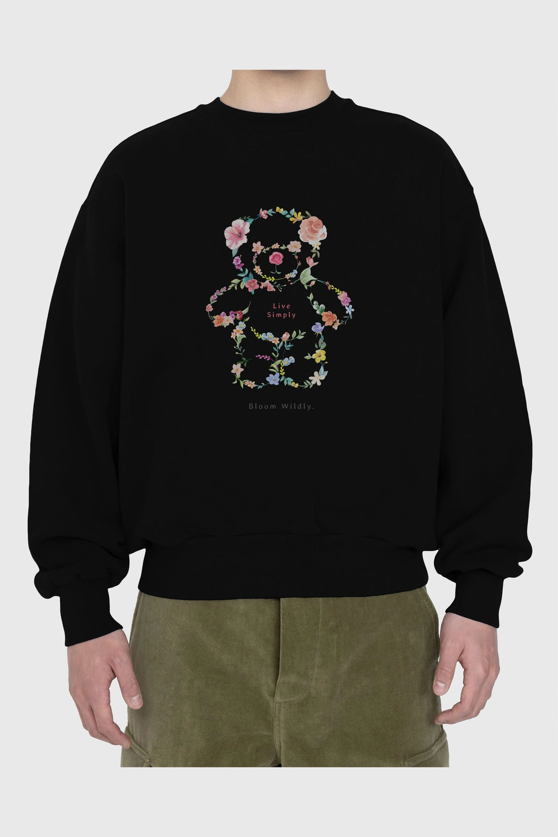 Teddy Bear Flowers Ön Baskılı Oversize Sweatshirt Erkek Kadın Unisex