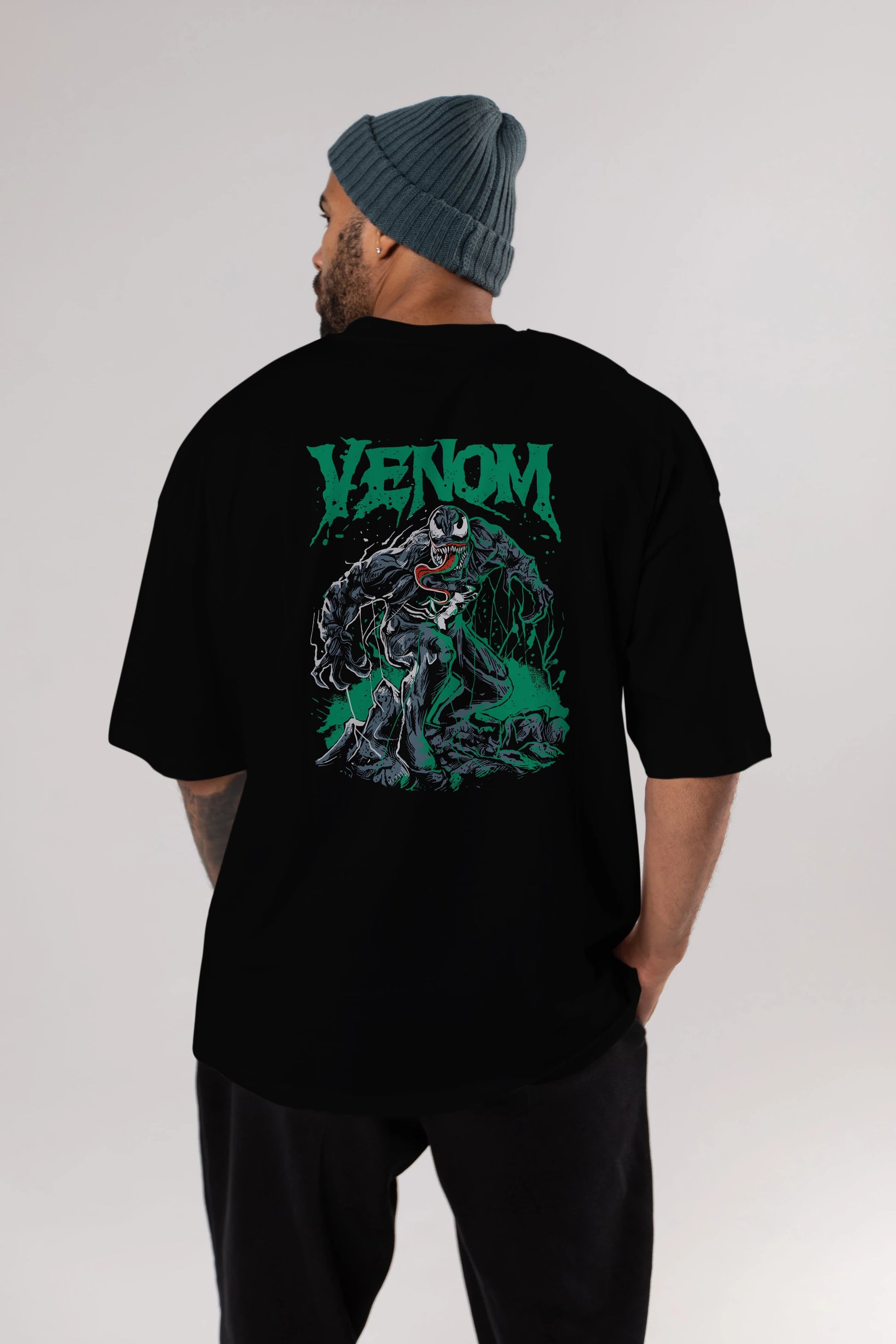 Venom (3) Arka Baskılı Oversize t-shirt Erkek Kadın Unisex %100 Pamuk Bisiklet Yaka tişort