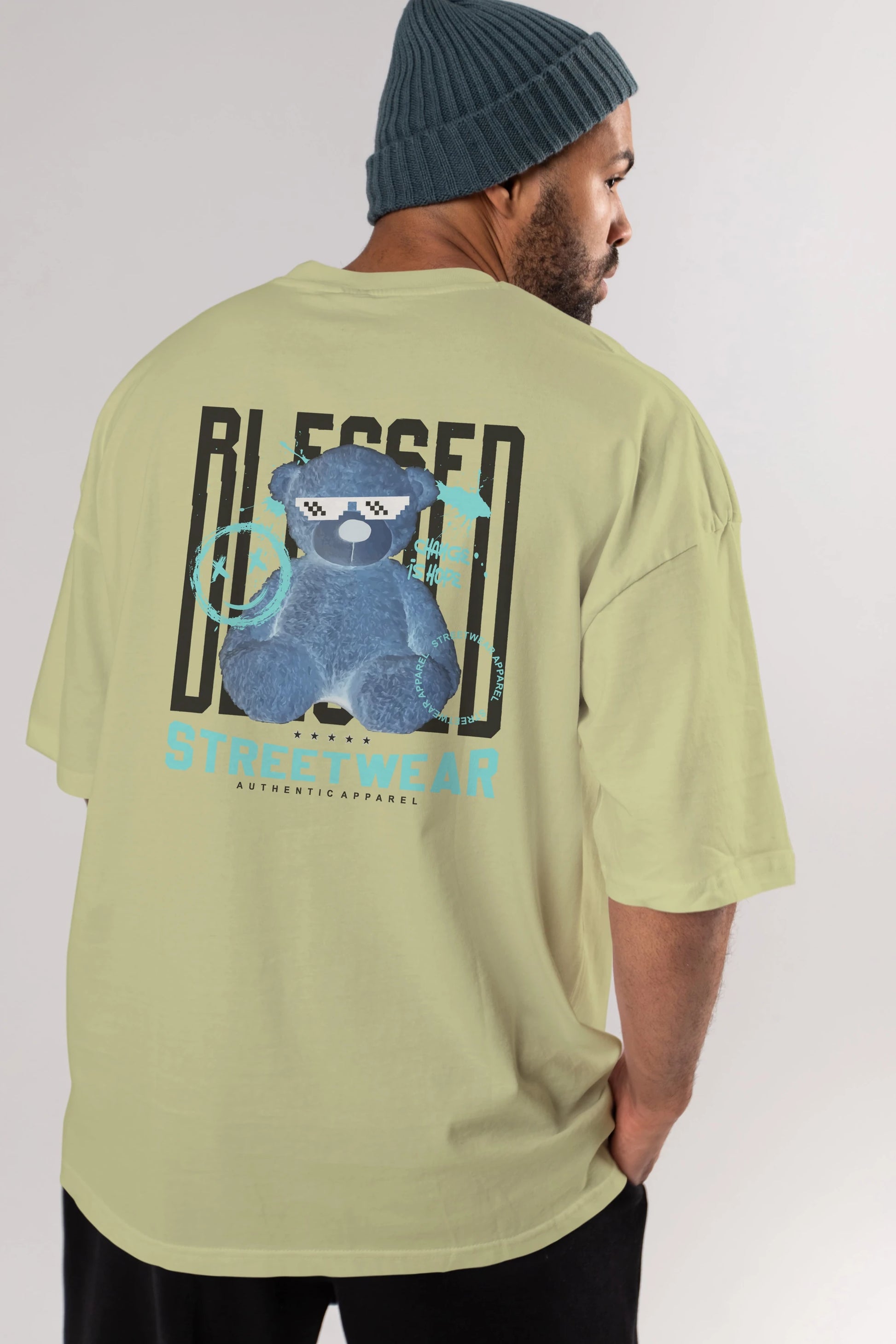 Blessed Bear Arka Baskılı Oversize t-shirt Erkek Kadın Unisex