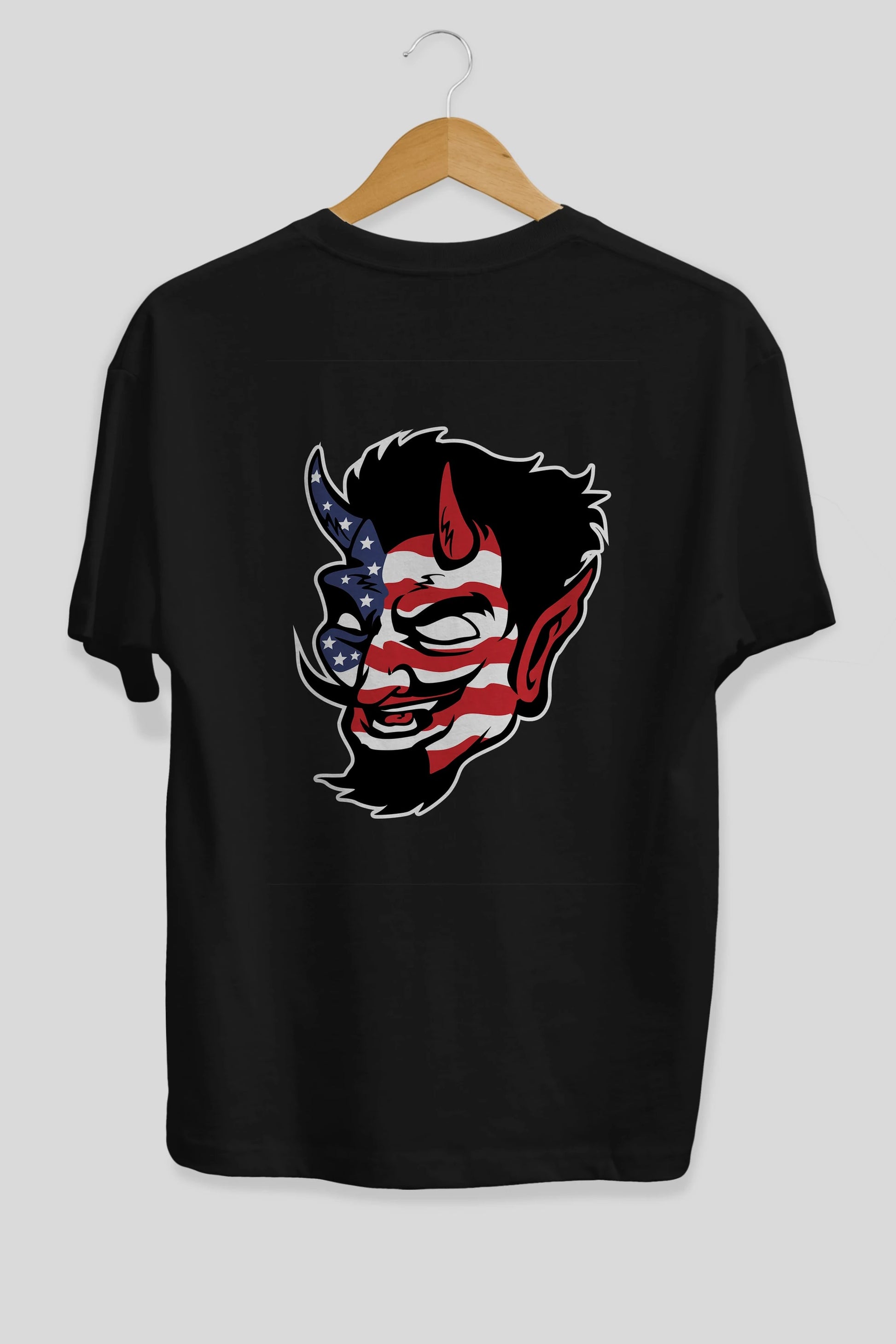 American Devil Arka Baskılı Oversize t-shirt Erkek Kadın Unisex %100 Pamuk tişort