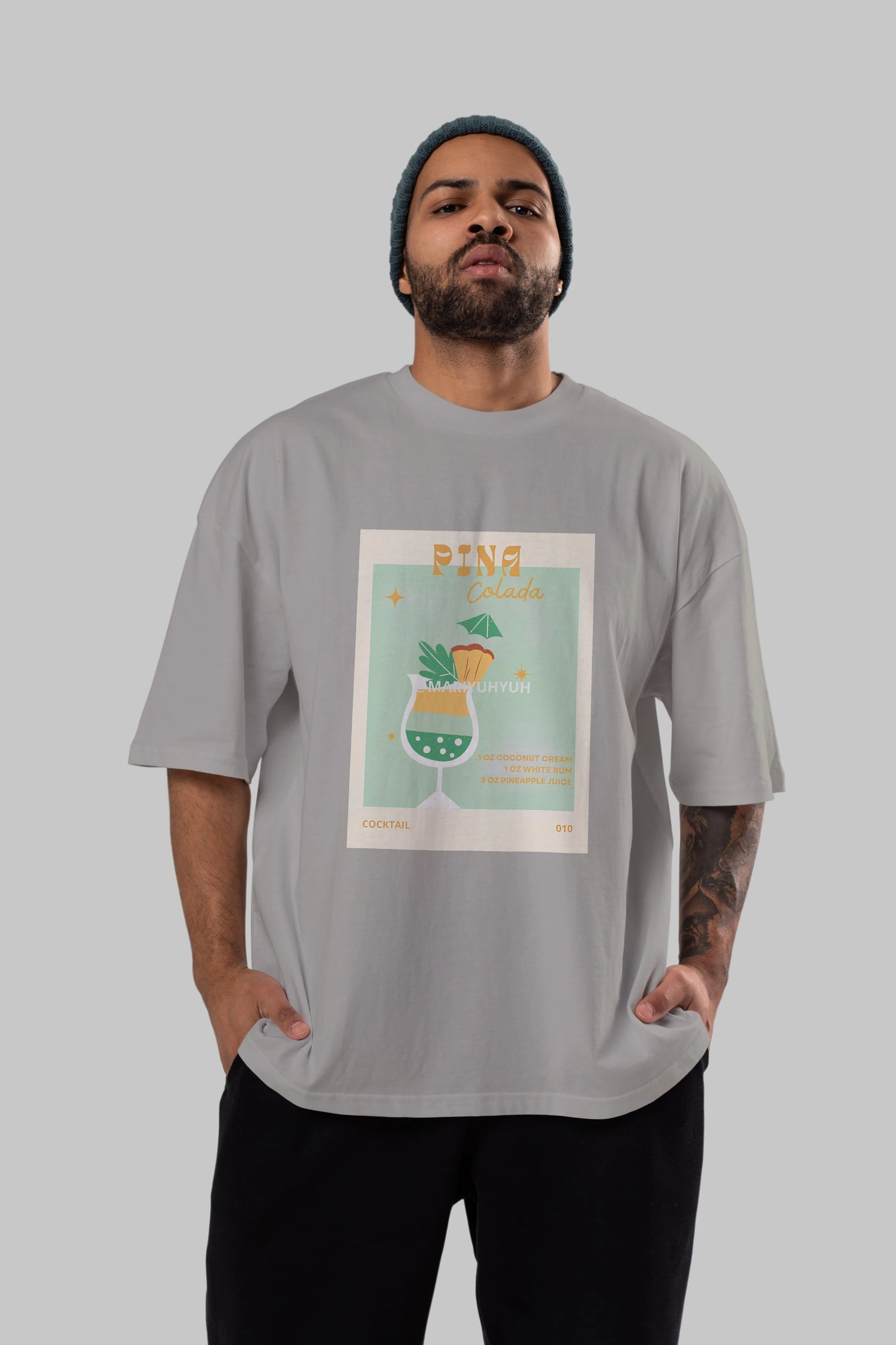 Pina Colada Ön Baskılı Oversize t-shirt Erkek Kadın Unisex %100 Pamuk Bisiklet Yaka tişort