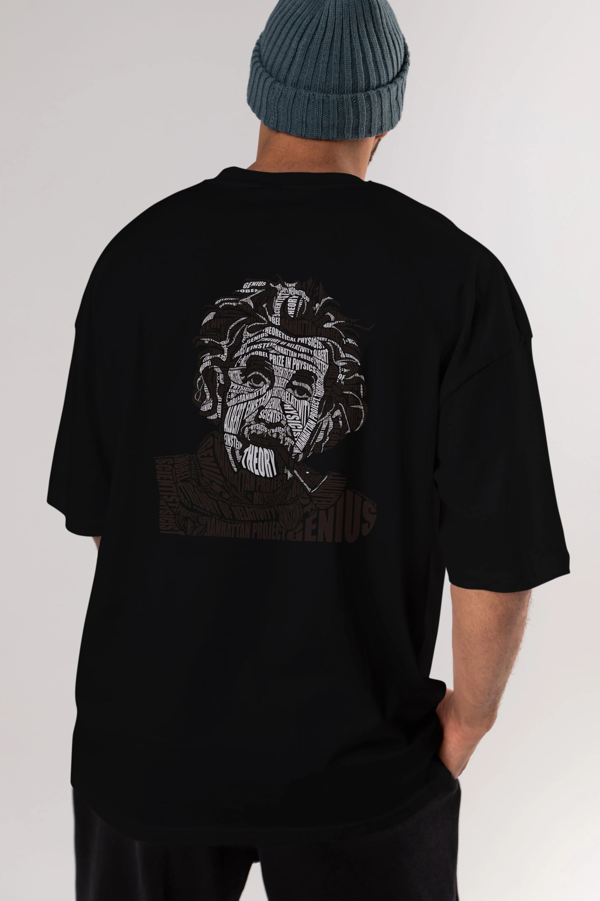 Einstein Calligram Arka Baskılı Oversize t-shirt %100 pamuk Erkek Kadın Unisex
