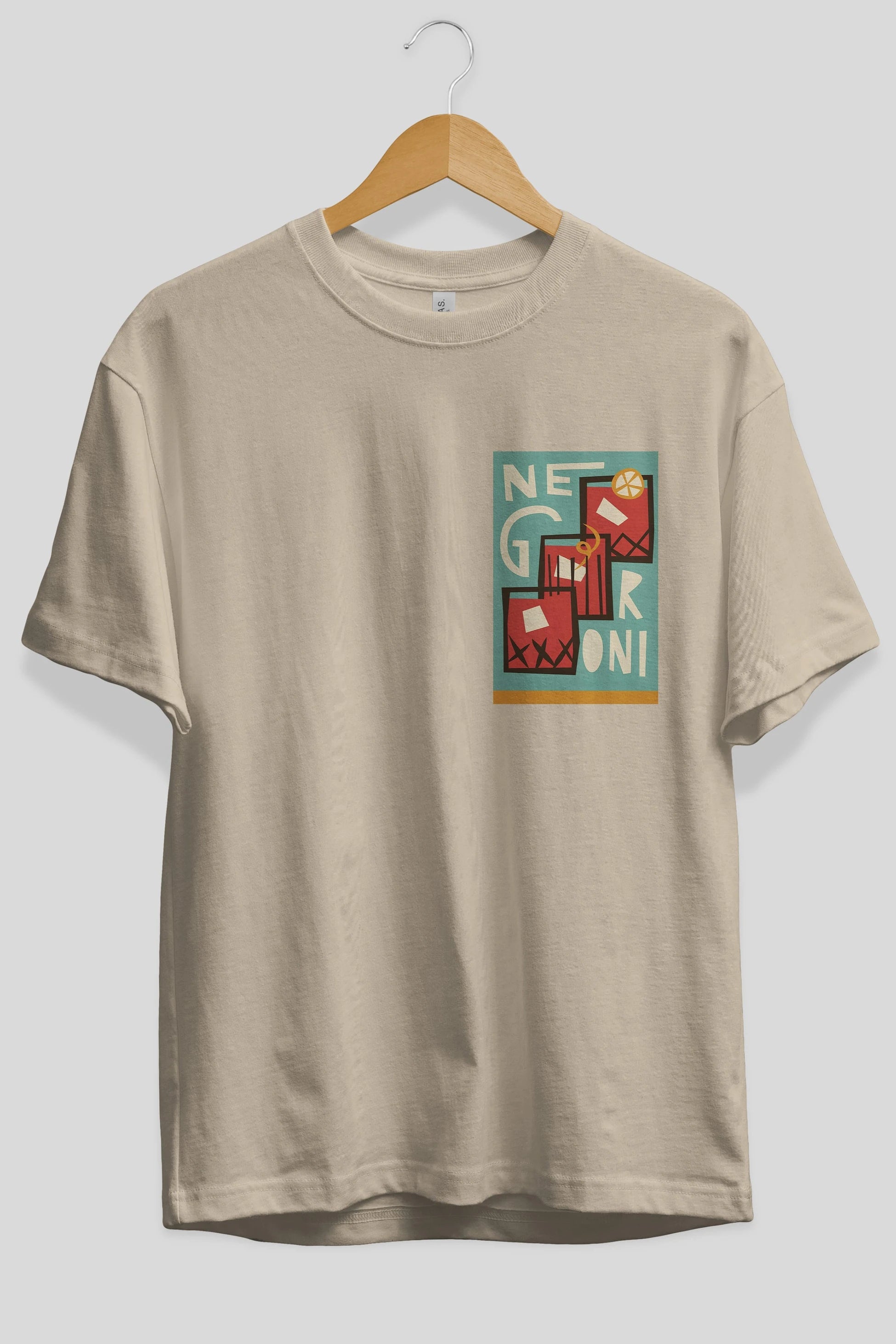 Negroni 3 Ön Sol Baskılı Oversize t-shirt Erkek Kadın Unisex %100 Pamuk Bisiklet Yaka tişort