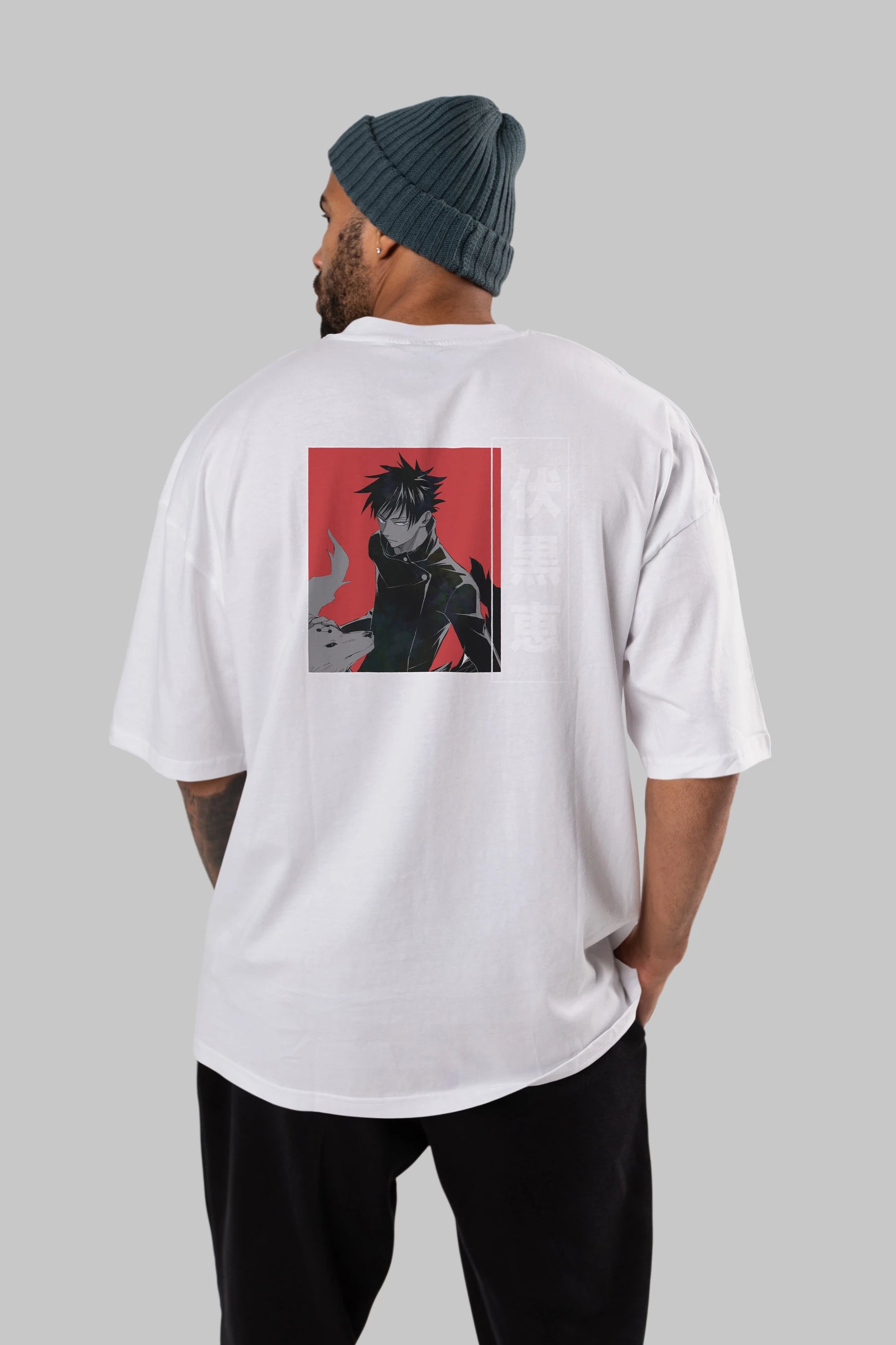 Megumi Fushiguro Anime Arka Baskılı Oversize t-shirt Erkek Kadın Unisex