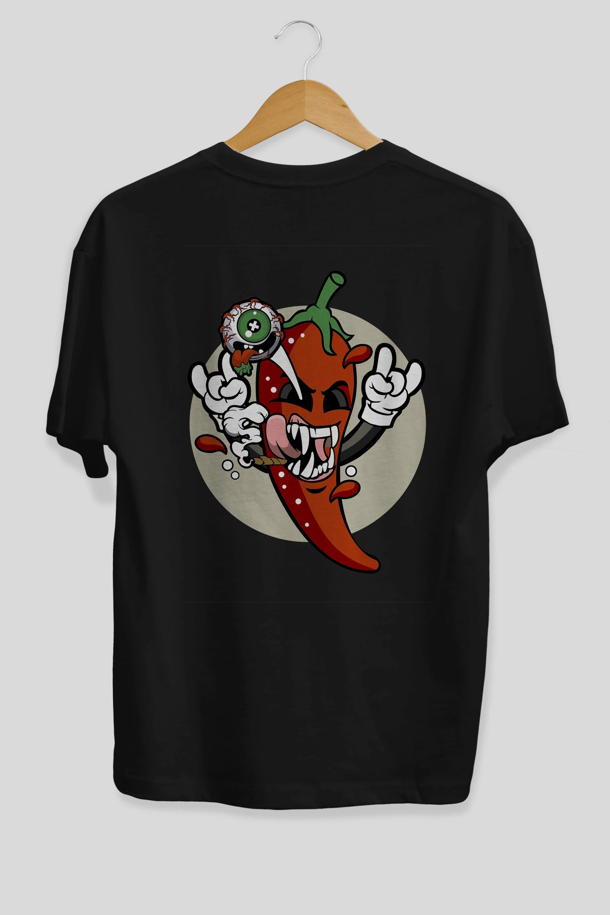 Chili Monster Arka Baskılı Oversize t-shirt Erkek Kadın Unisex %100 Pamuk tişort