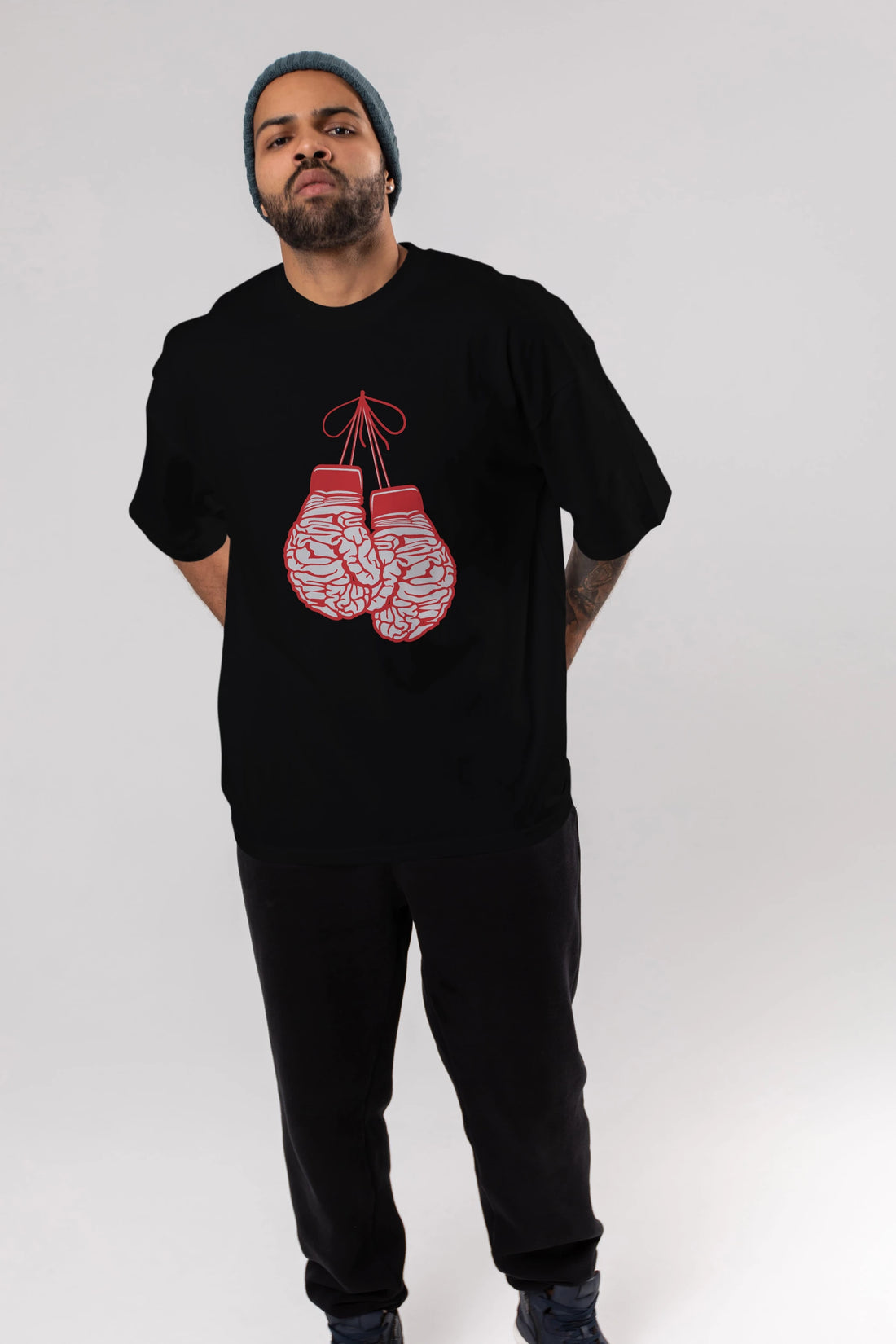 Brain Gloves Ön Baskılı Oversize t-shirt %100 pamuk Erkek Kadın Unisex
