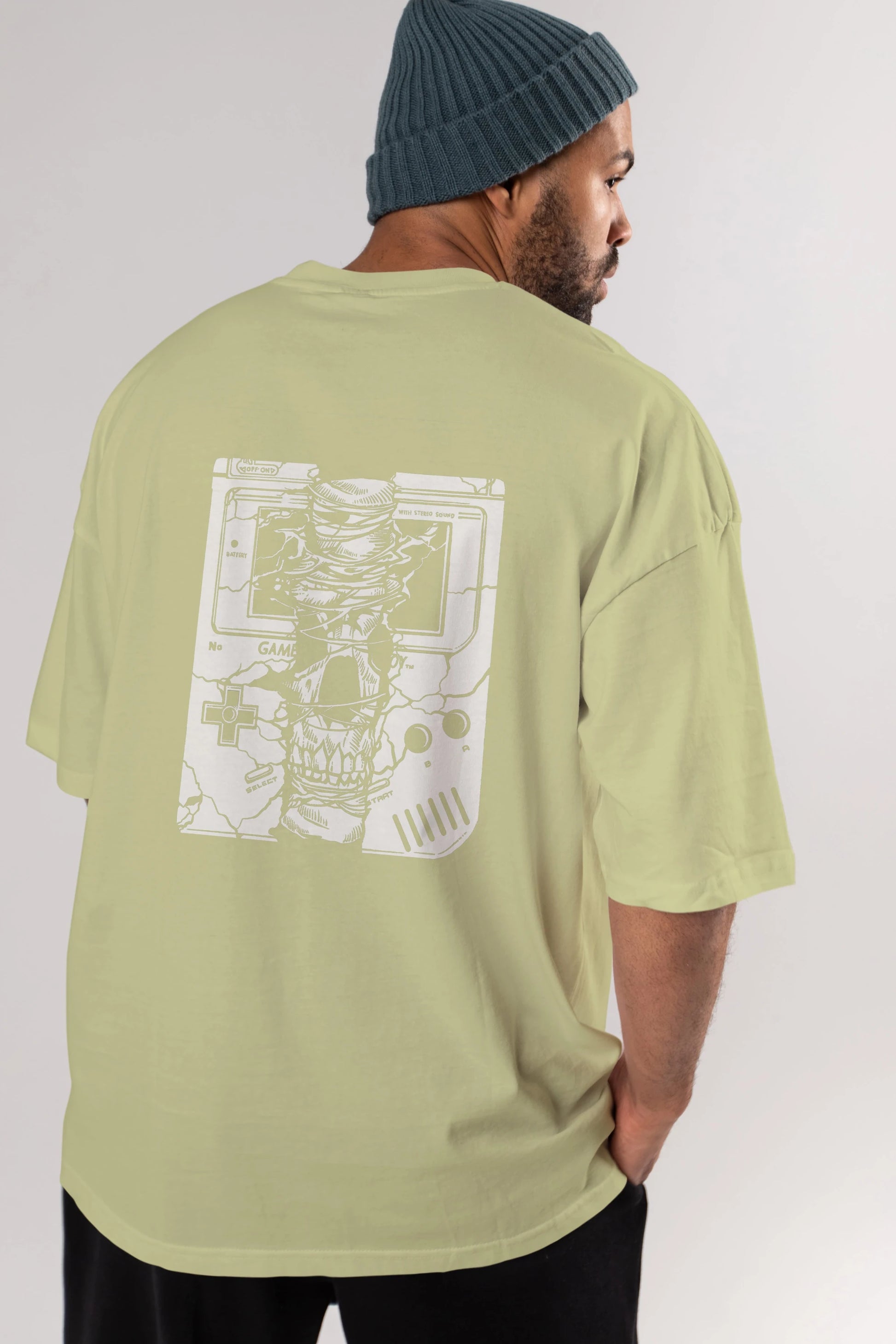 Gameboy Skull Arka Baskılı Oversize t-shirt Erkek Kadın Unisex %100 Pamuk