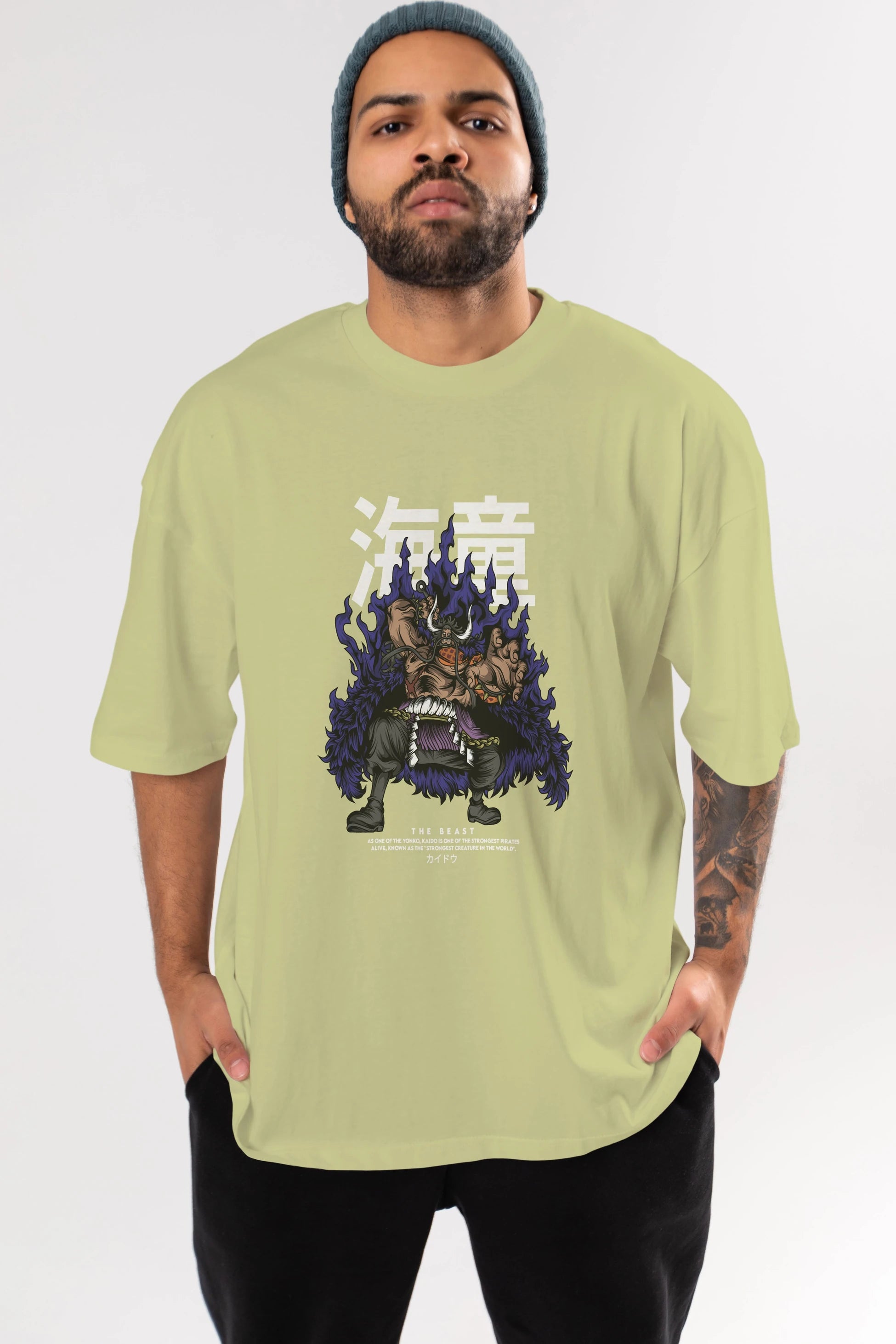 Kaido Anime Ön Baskılı Oversize t-shirt %100 pamuk Erkek Kadın Unisex
