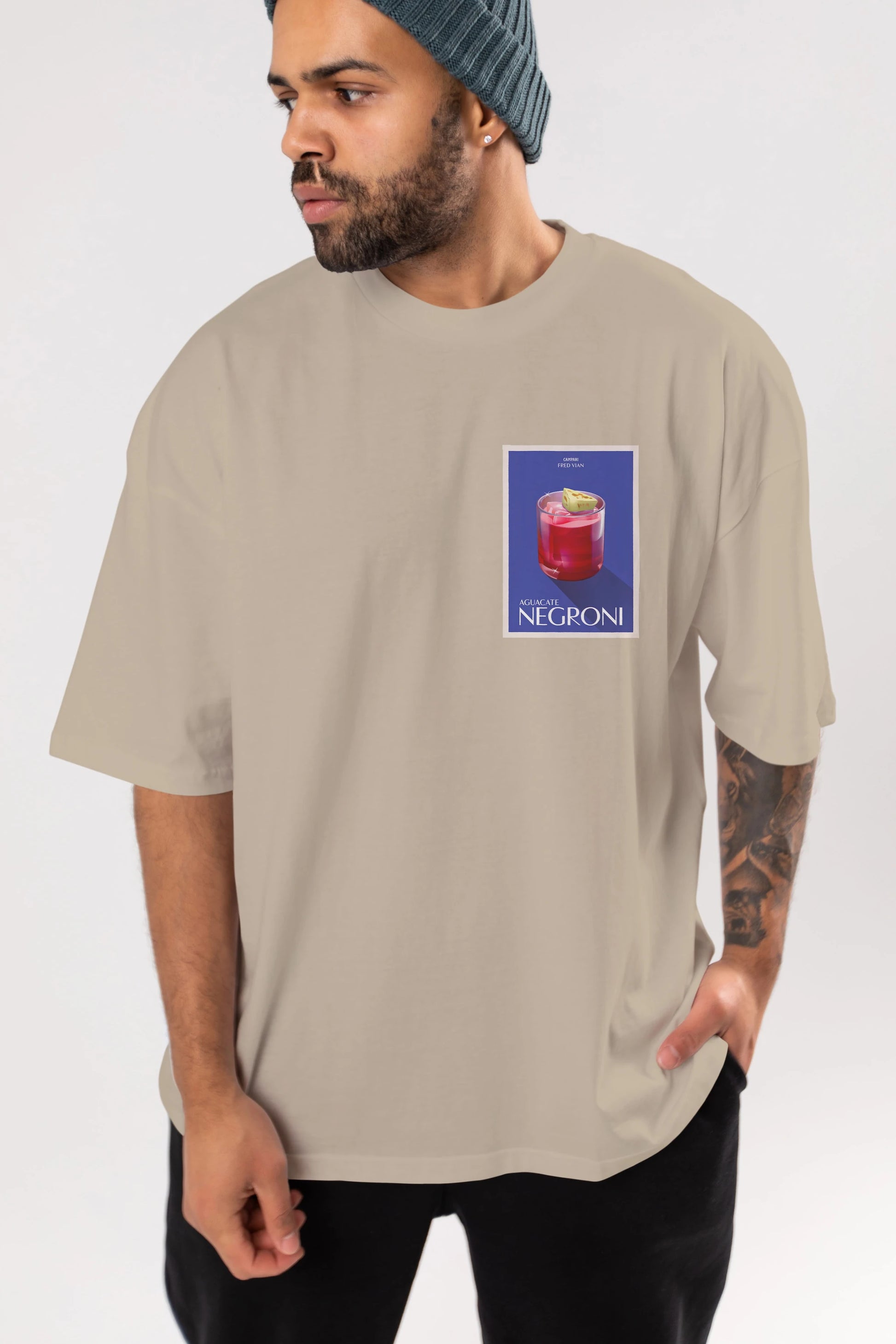 Aguacate Negroni Ön Sol Baskılı Oversize t-shirt Erkek Kadın Unisex %100 Pamuk Bisiklet Yaka tişort