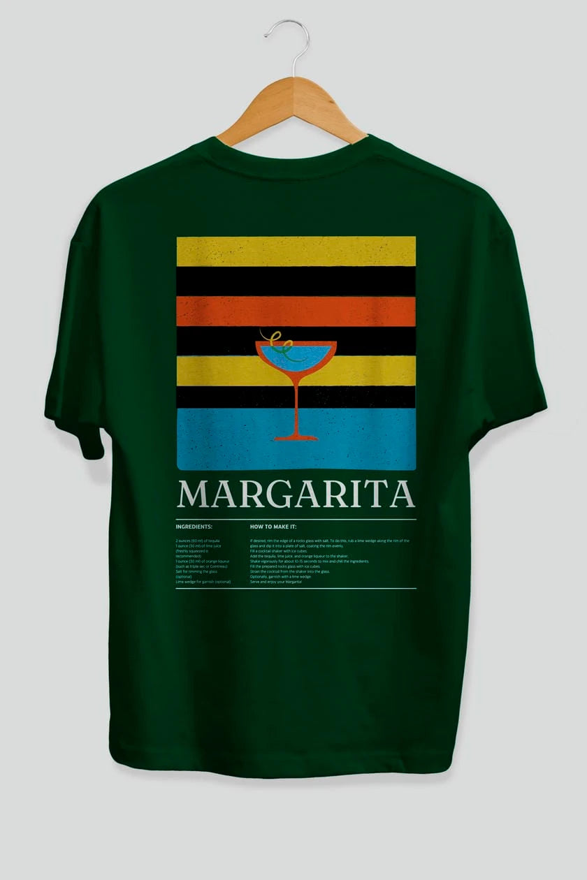 Margarita Kokteyl Serisi Arka Baskılı Oversize t-shirt Erkek Kadın %100 Pamuk Bisiklet Yaka tişort