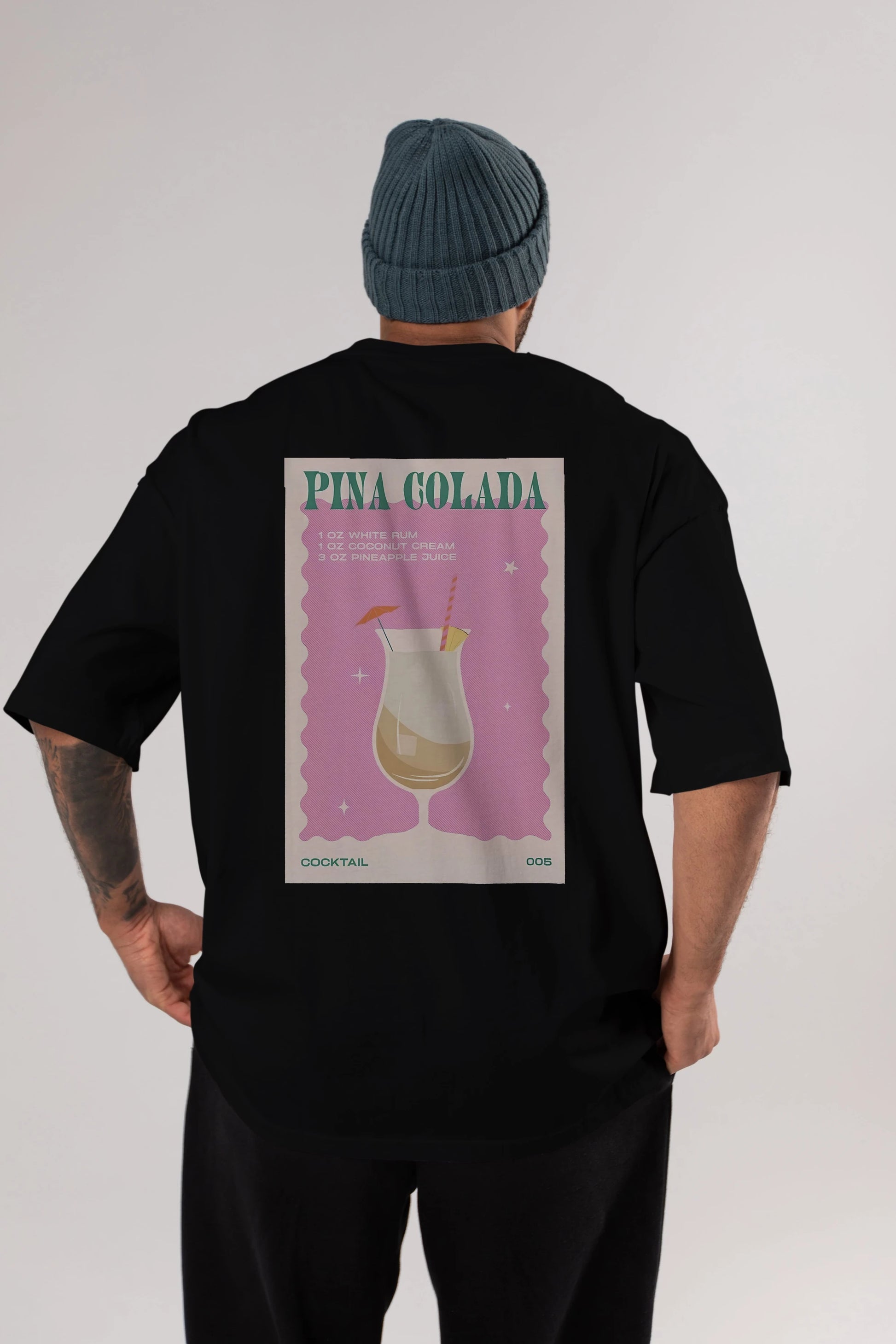 Pina Colada 3 Arka Baskılı Oversize t-shirt Erkek Kadın Unisex %100 Pamuk Bisiklet Yaka tişort