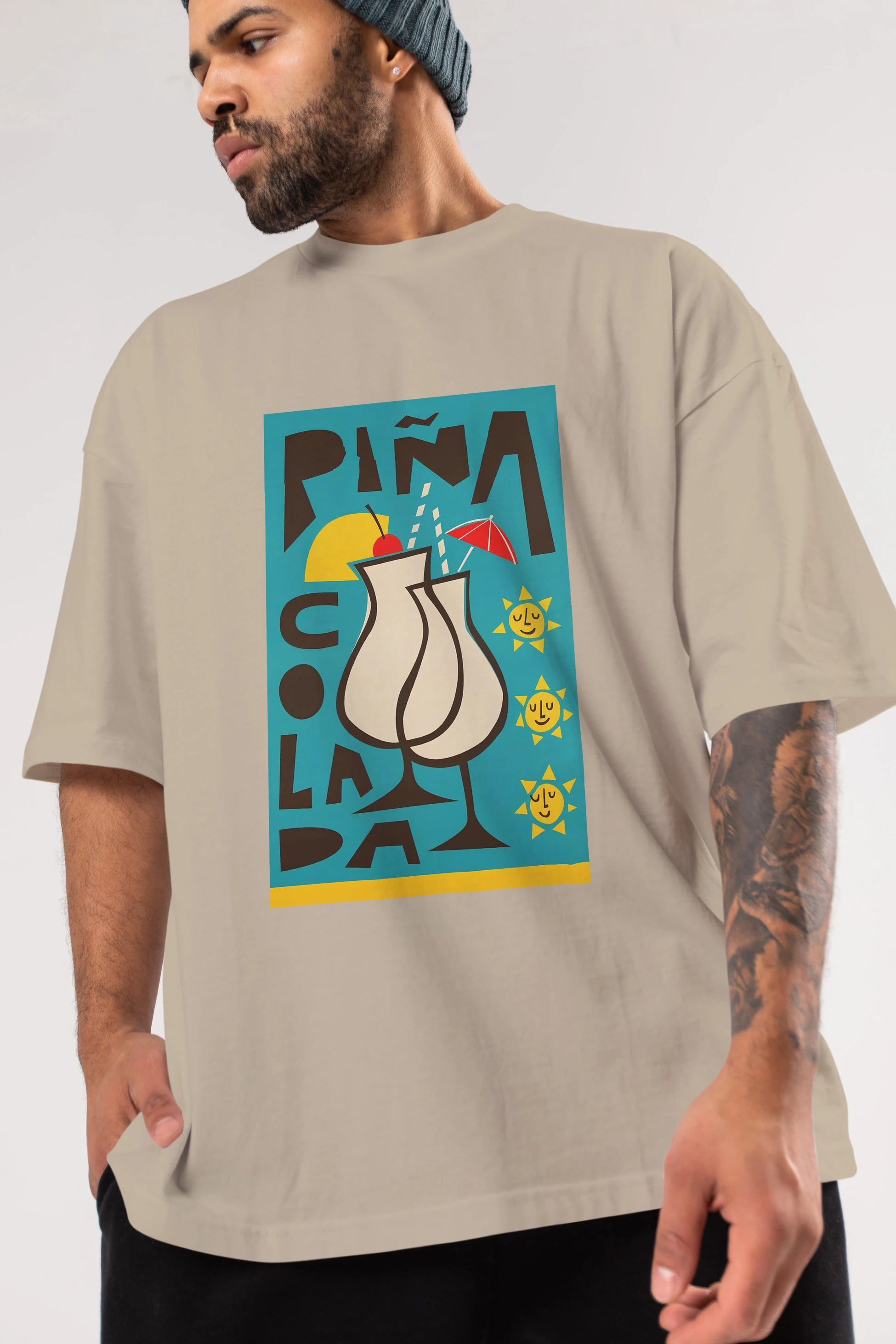 Pina Colada 4 Ön Baskılı Oversize t-shirt Erkek Kadın Unisex %100 Pamuk Bisiklet Yaka tişort