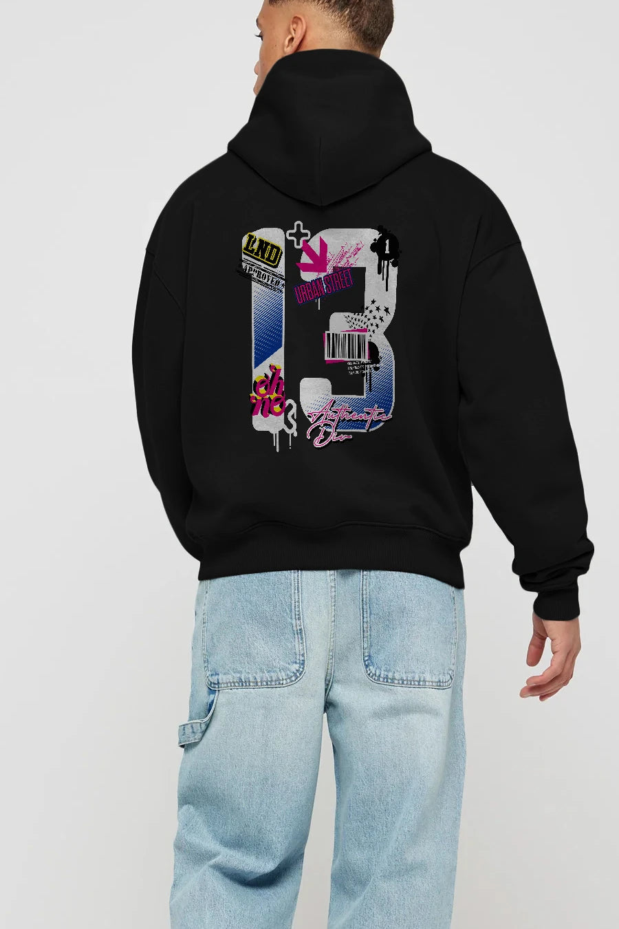 Urban Street 13 Arka Baskılı Hoodie Oversize Kapüşonlu Sweatshirt Erkek Kadın Unisex