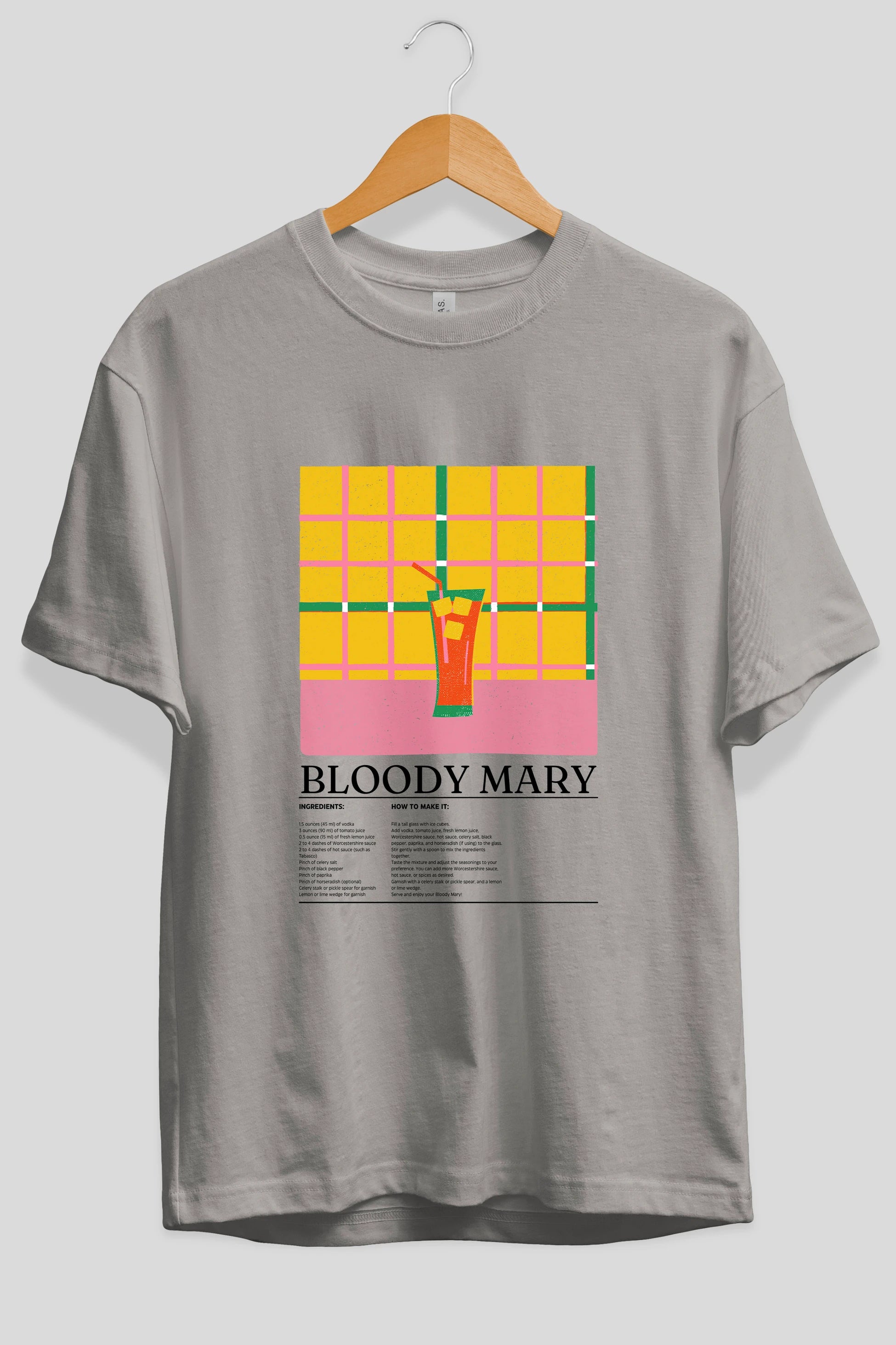 Bloody Mary Kokteyl Ön Baskılı Oversize t-shirt Erkek Kadın %100 Pamuk Bisiklet Yaka tişort