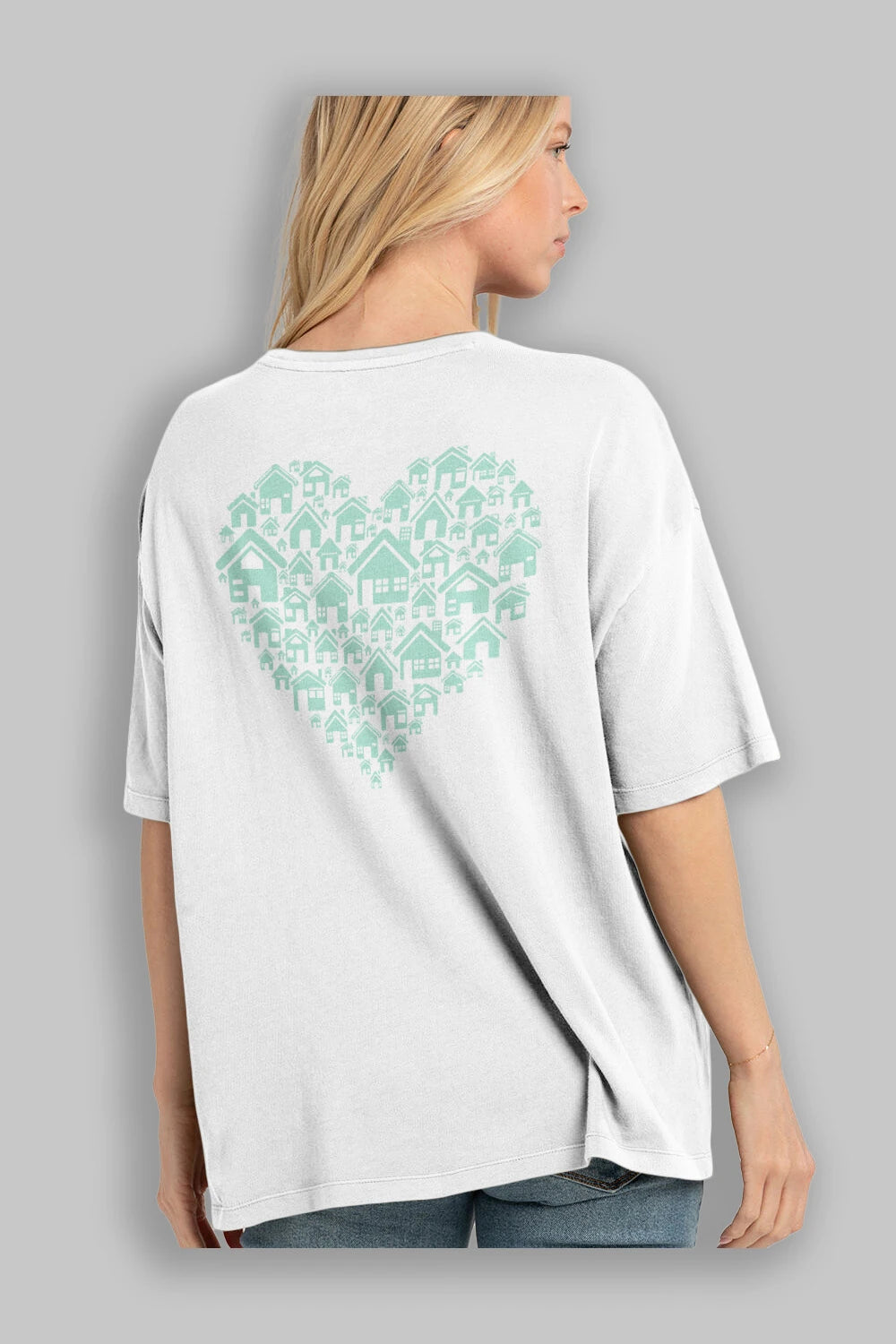 Home Heart Arka Baskılı Oversize t-shirt %100 pamuk Erkek Kadın Unisex