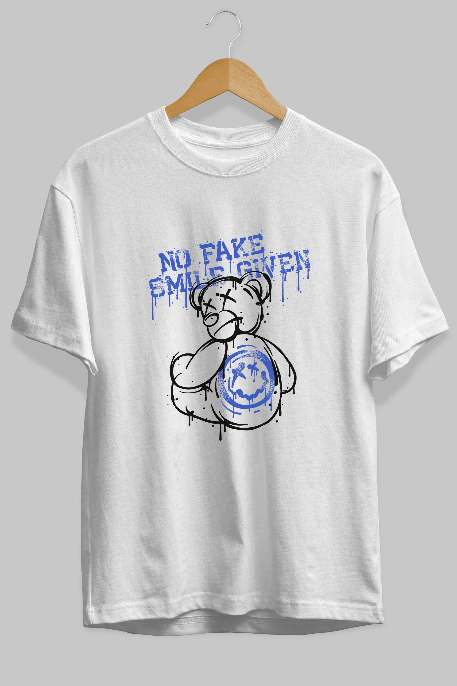 No Fake Smile Given Bear Ön Baskılı Oversize t-shirt Erkek Kadın Unisex