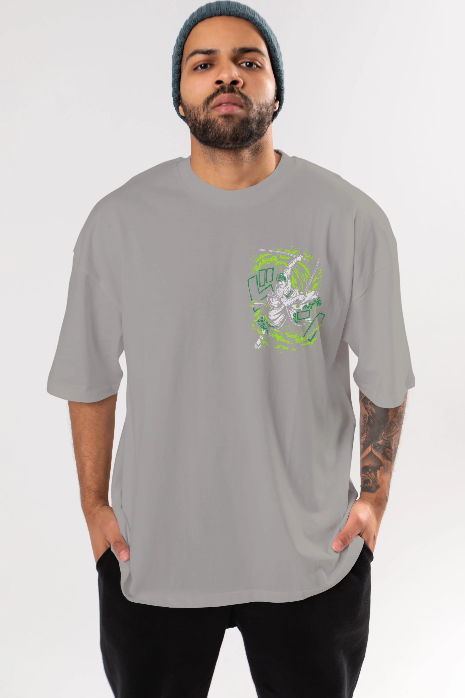 ZORO-ONE PIECE (2) Ön Sol Baskılı Oversize t-shirt Erkek Kadın Unisex %100 Pamuk Bisiklet Yaka tişort