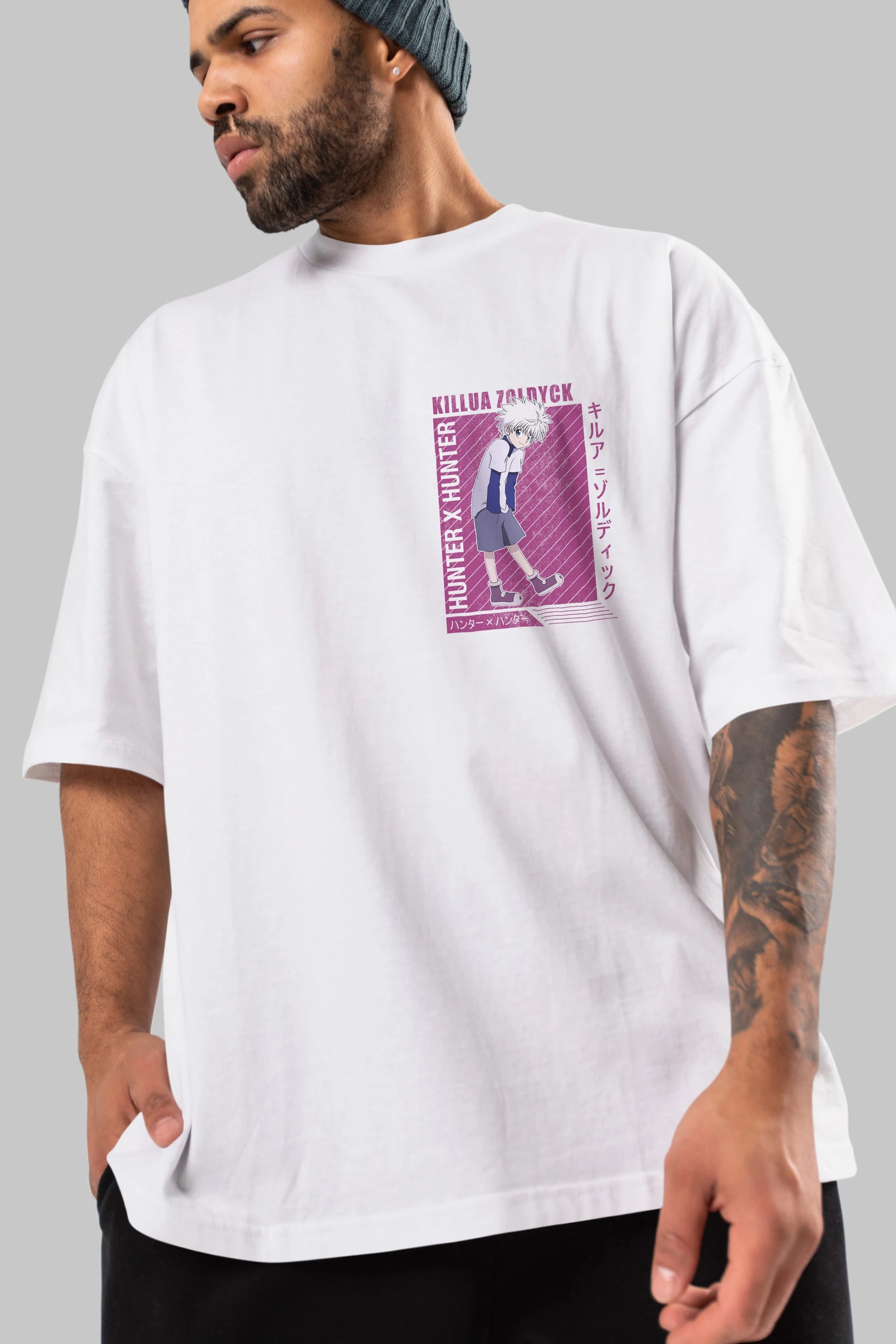 Killua Zoldyck 3 1 Ön Sol Baskılı Oversize t-shirt Erkek Kadın Unisex %100 Pamuk Bisiklet Yaka tişort