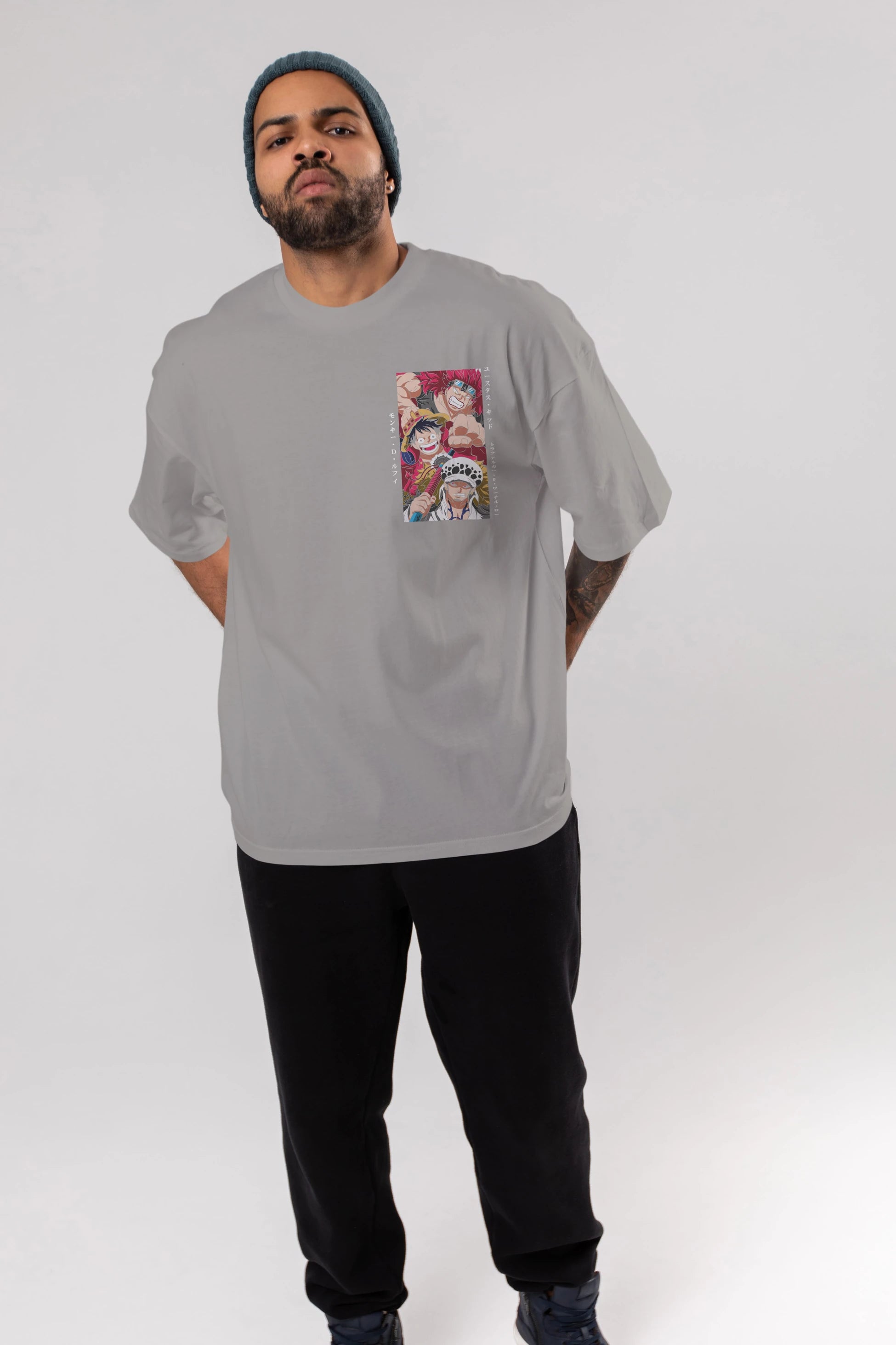 SUPER NOVAS one piece Ön Sol Baskılı Oversize t-shirt Erkek Kadın Unisex %100 Pamuk Bisiklet Yaka tişort