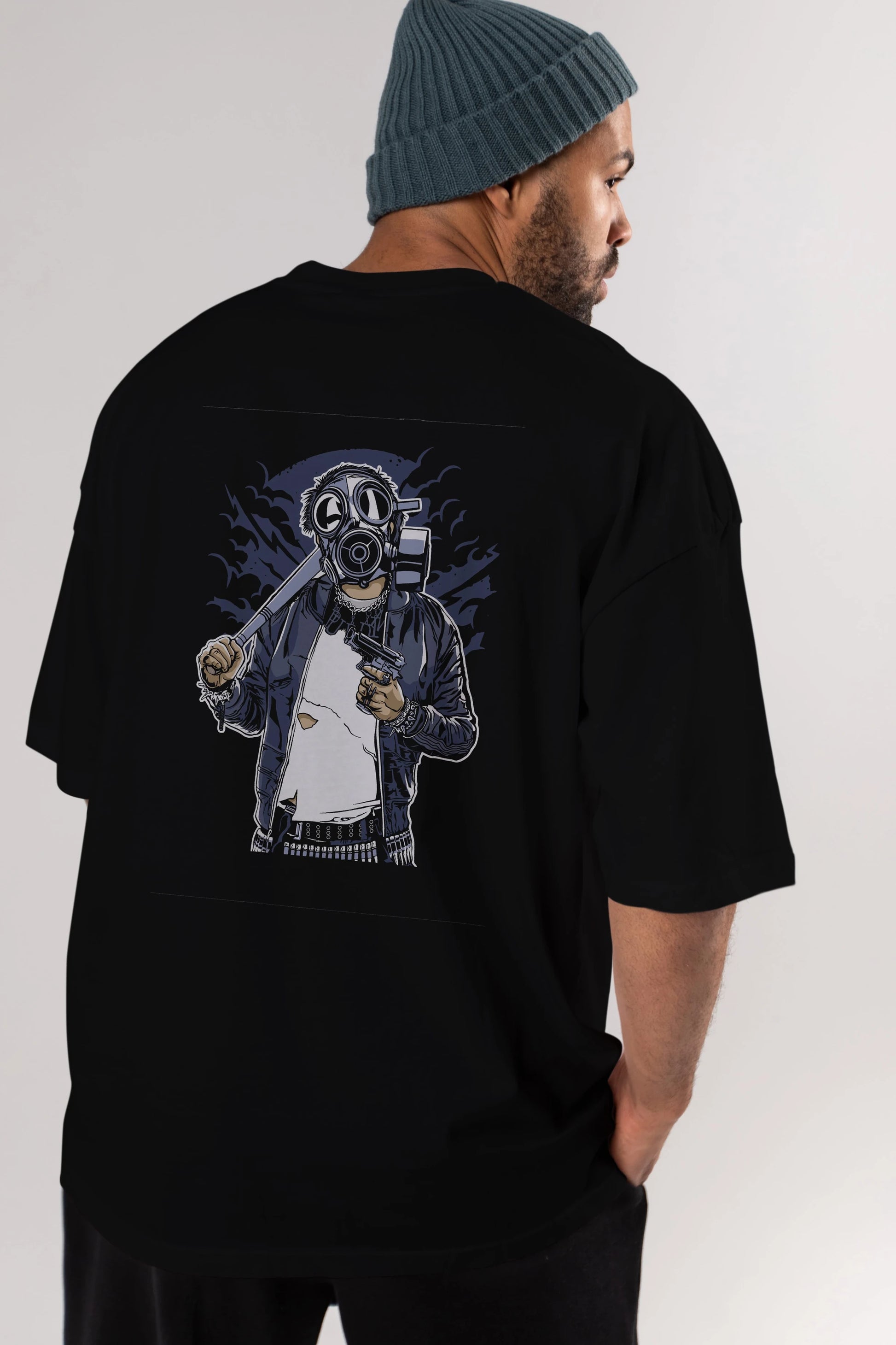 Gasmask Bastard Arka Baskılı Oversize t-shirt Erkek Kadın Unisex %100 Pamuk