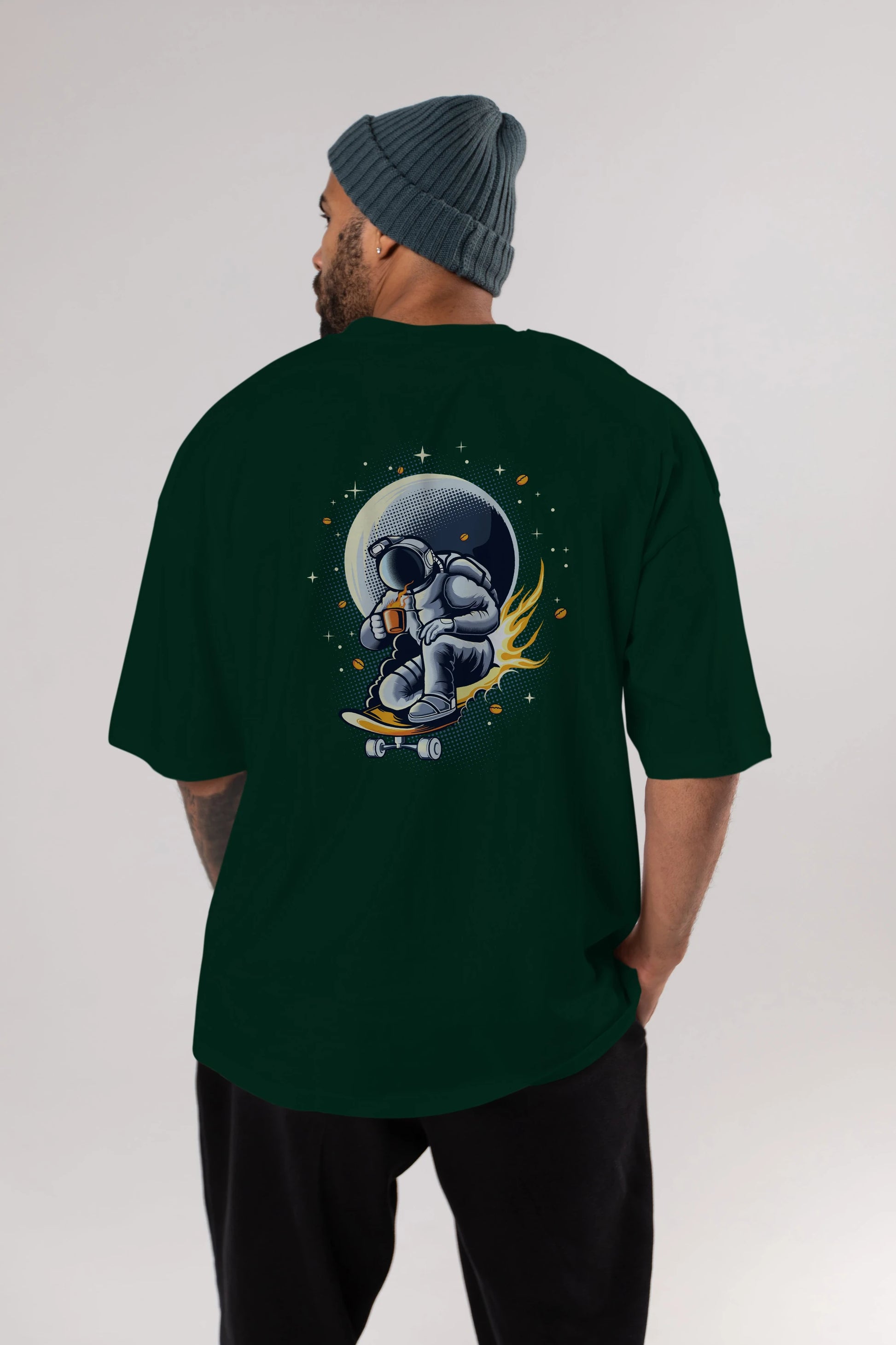 Astro Coffee Addict Arka Baskılı Oversize t-shirt Erkek Kadın Unisex