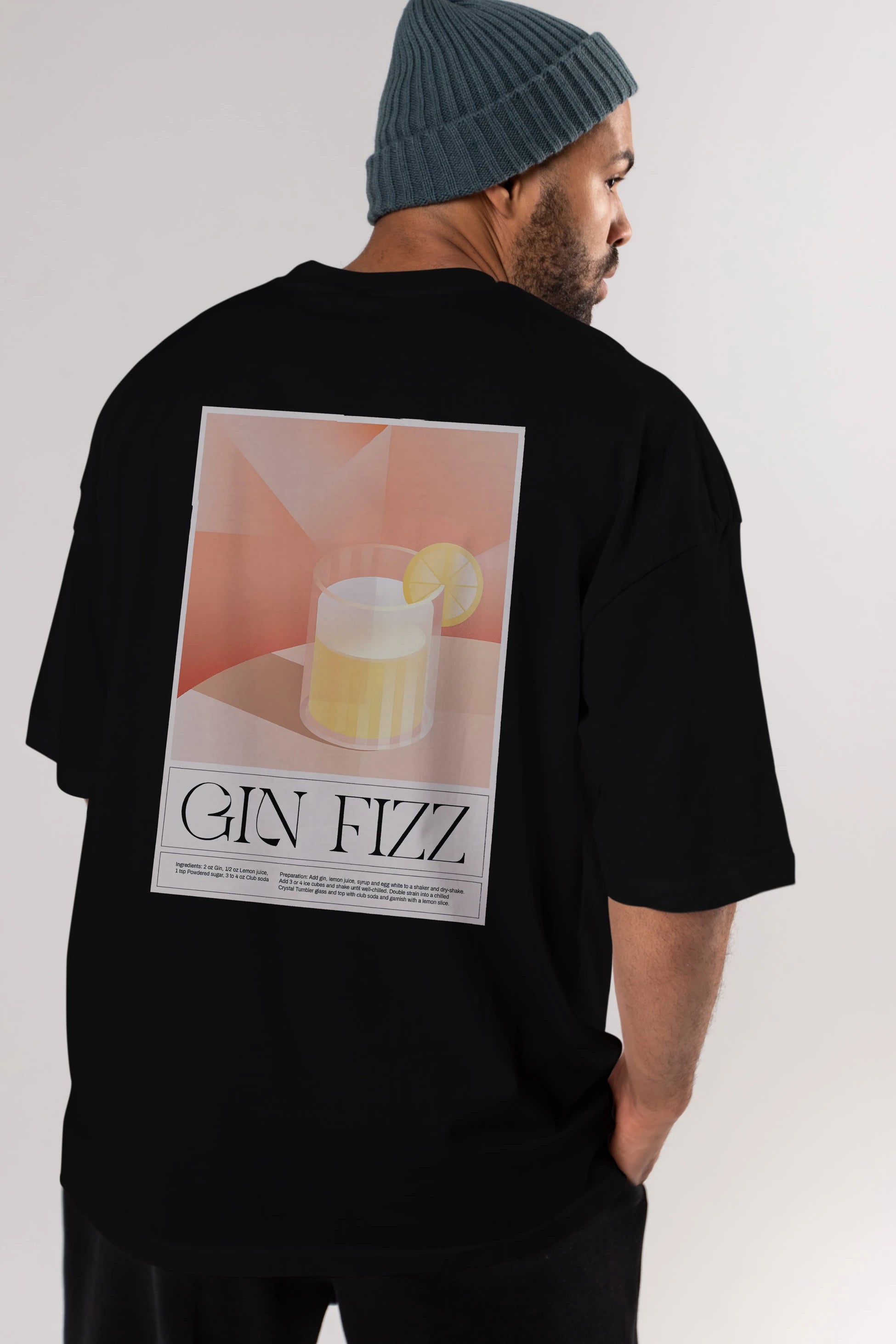 Gin Fizz Arka Baskılı Oversize t-shirt Erkek Kadın Unisex %100 Pamuk Bisiklet Yaka tişort