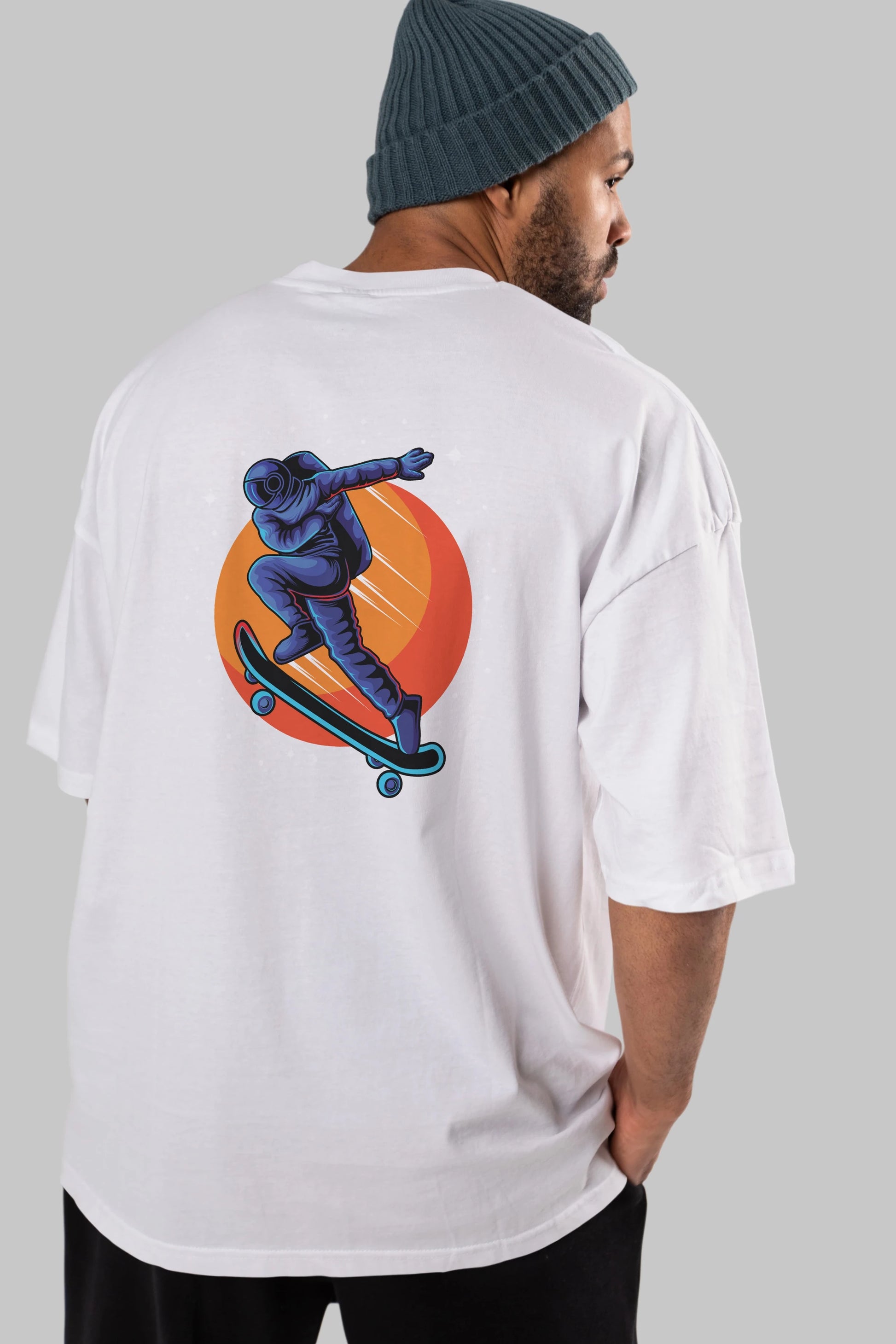 Astroskate Run Arka Baskılı Oversize t-shirt Erkek Kadın Unisex