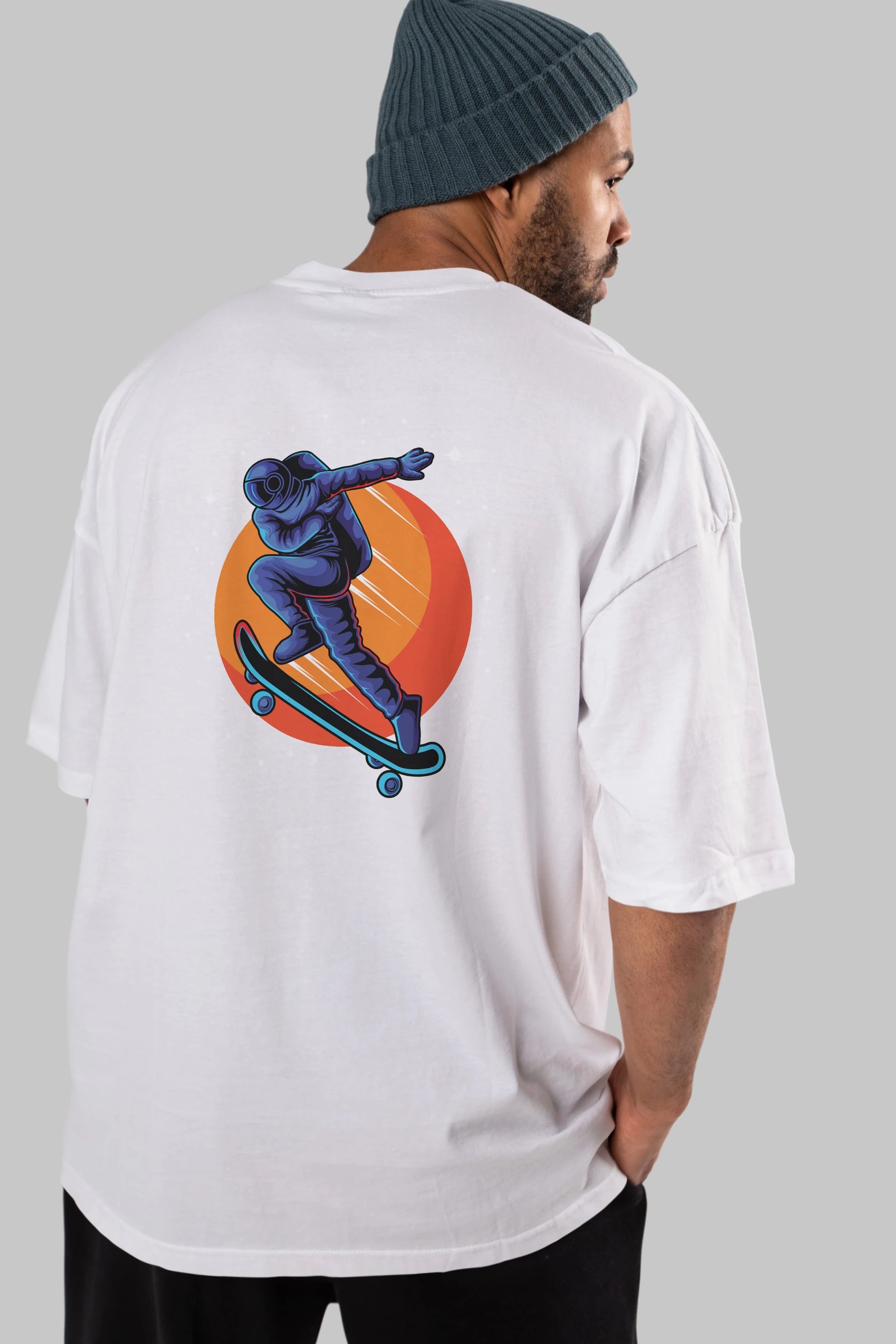 Astroskate Run Arka Baskılı Oversize t-shirt Erkek Kadın Unisex