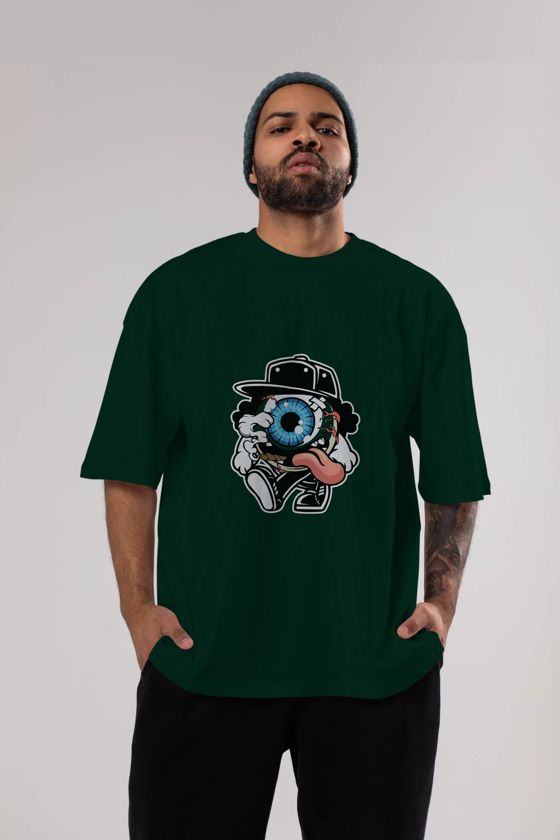 Eyeball Ön Baskılı Oversize t-shirt Erkek Kadın Unisex %100 Pamuk tişort