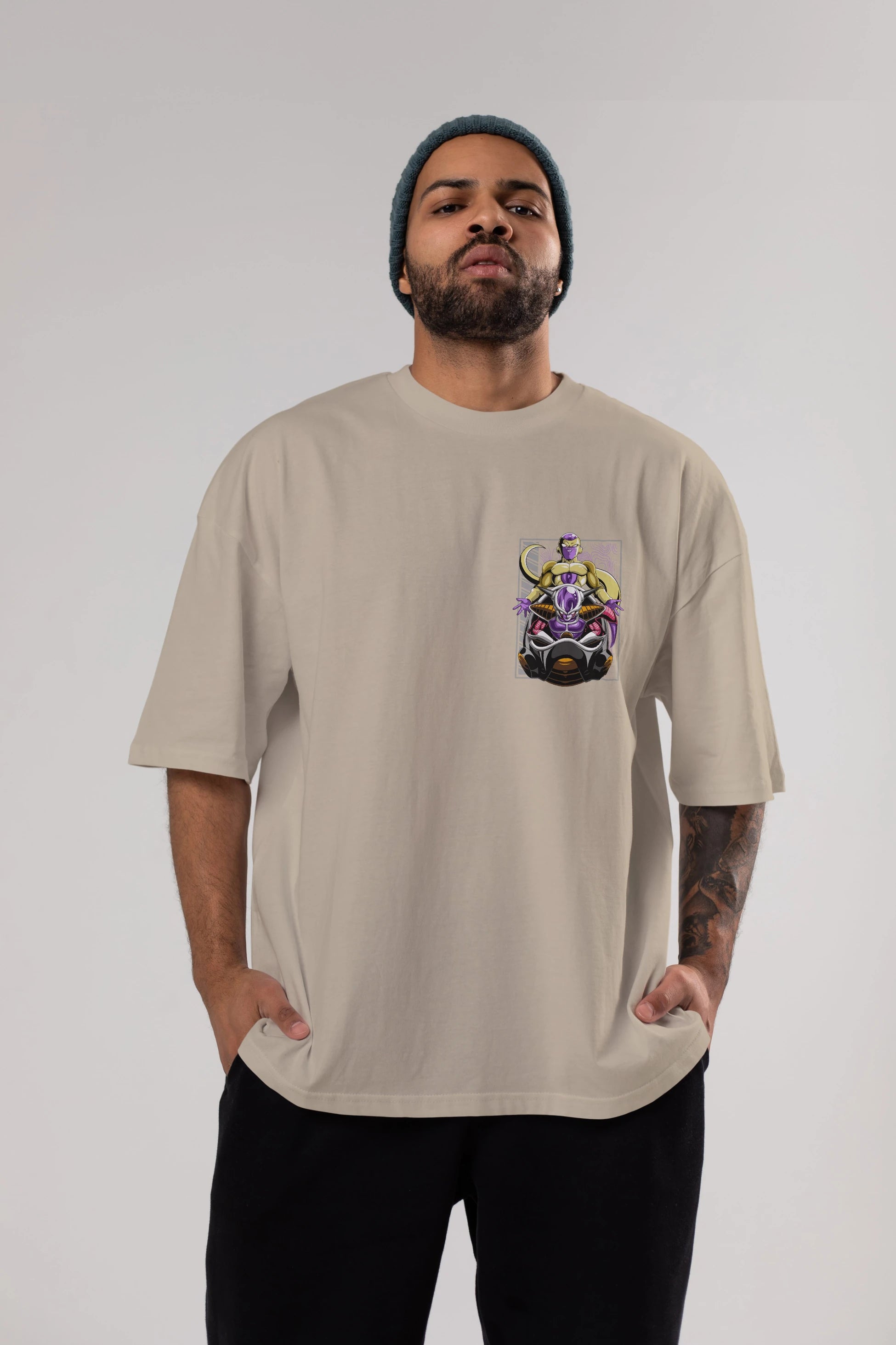 DragonBall Freezer Ön Sol Baskılı Oversize t-shirt Erkek Kadın Unisex %100 Pamuk Bisiklet Yaka tişort