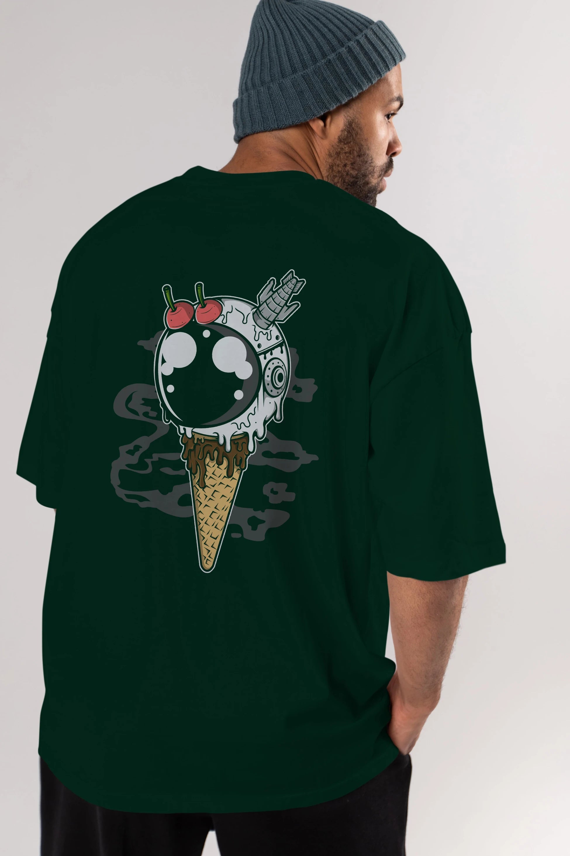 Astronaut Ice Cream Arka Baskılı Oversize t-shirt Erkek Kadın Unisex