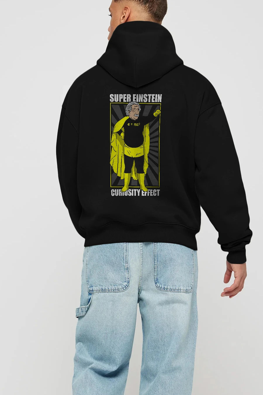 Super Einsten Arka Baskılı Hoodie Oversize Kapüşonlu Sweatshirt Erkek Kadın Unisex