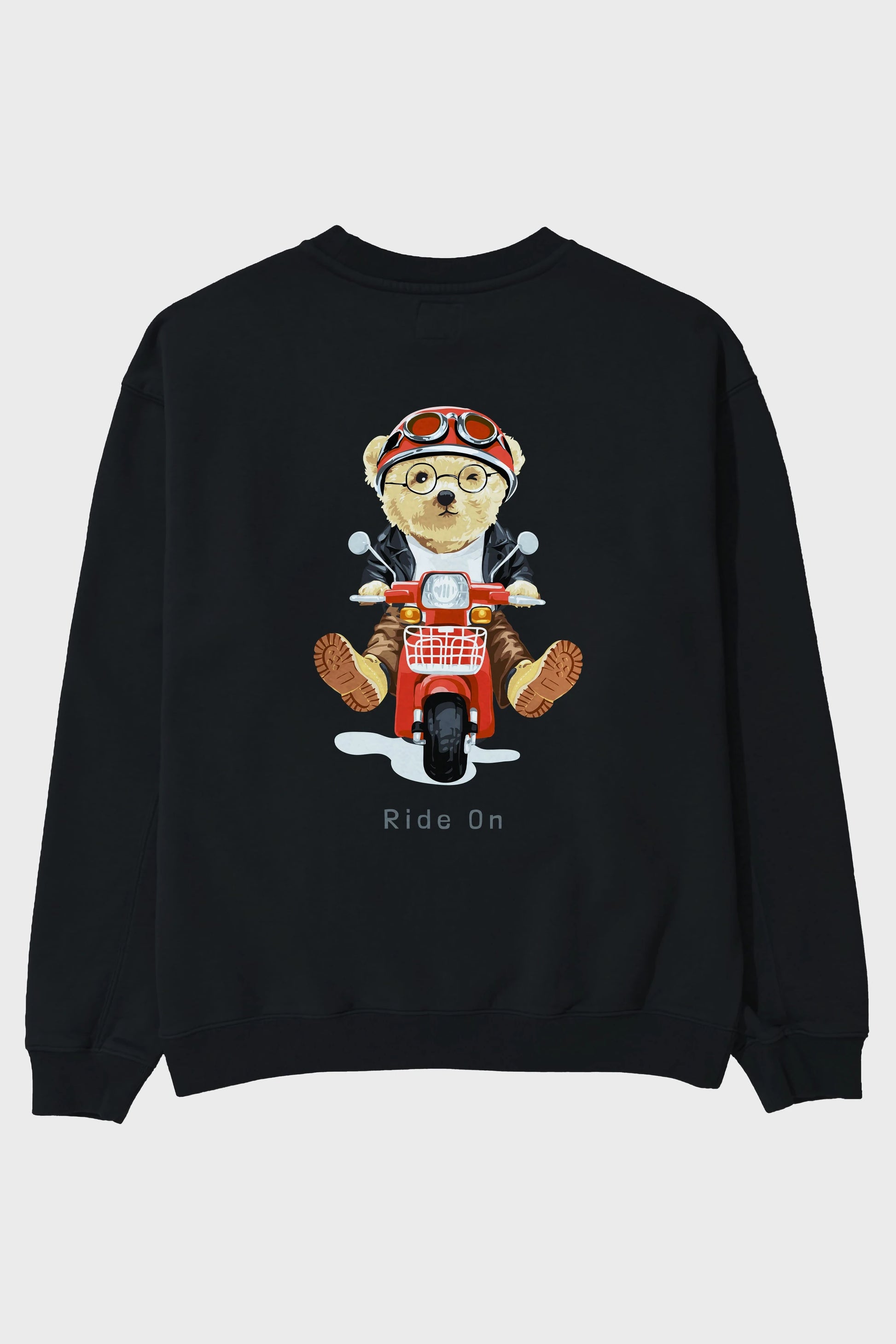Teddy Bear Ride On Arka Baskılı Oversize Sweatshirt Erkek Kadın Unisex