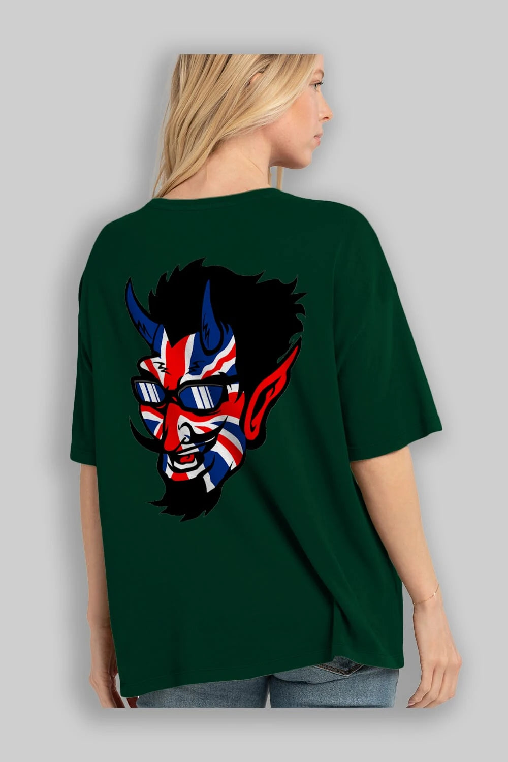 UK Devil Arka Baskılı Oversize t-shirt Erkek Kadın Unisex %100 Pamuk tişort