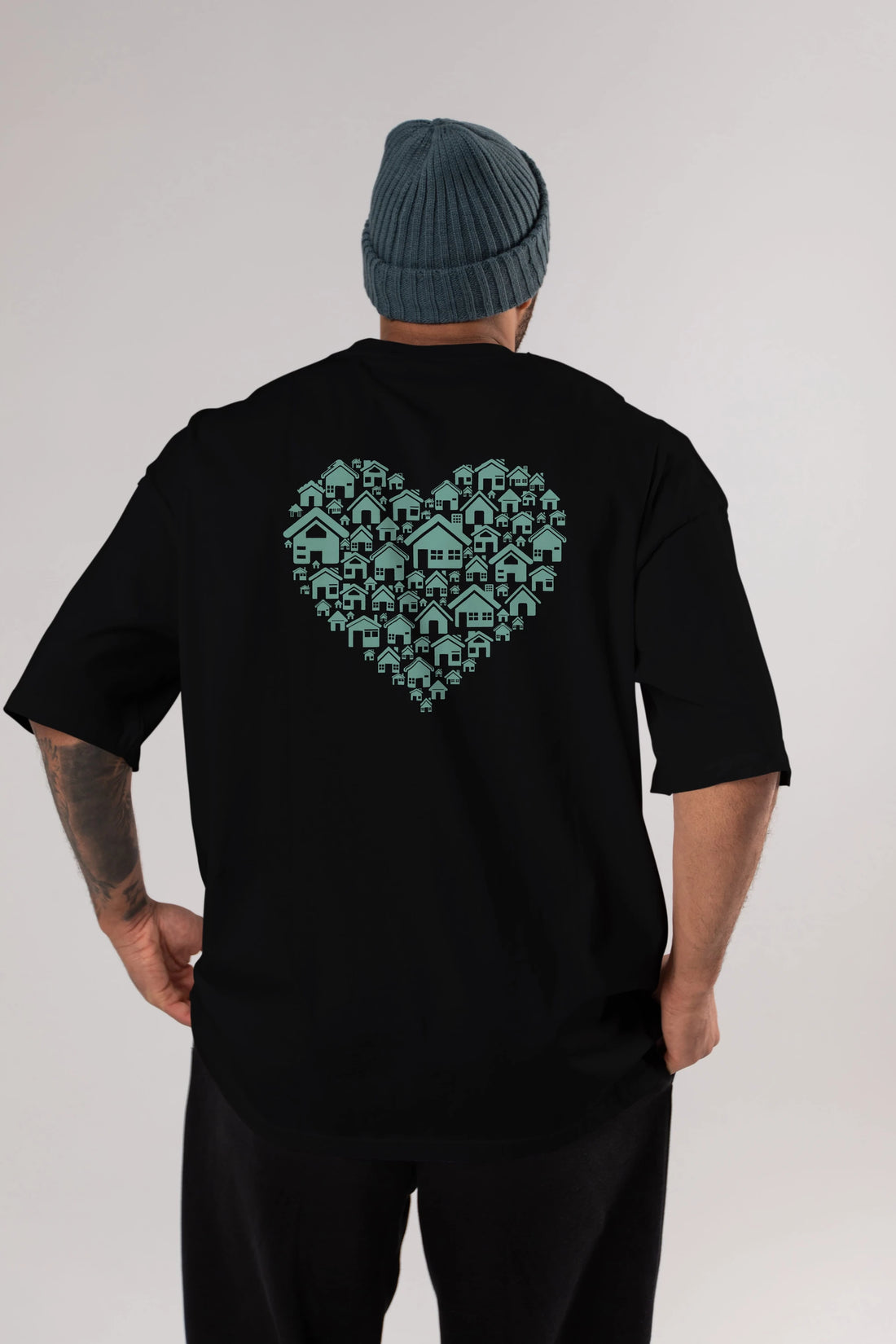 Home Heart Arka Baskılı Oversize t-shirt %100 pamuk Erkek Kadın Unisex