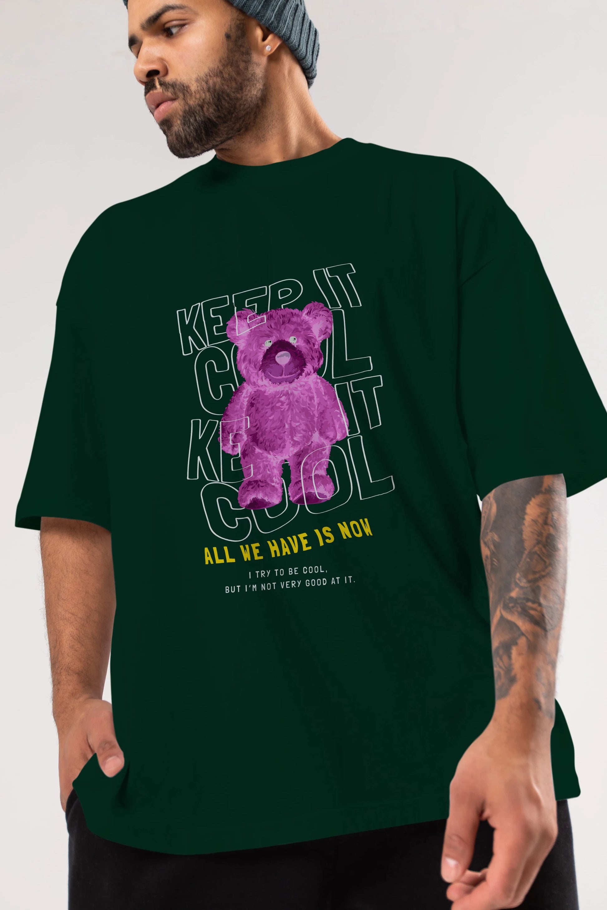 Keep it Cool Bear Ön Baskılı Oversize t-shirt Erkek Kadın Unisex
