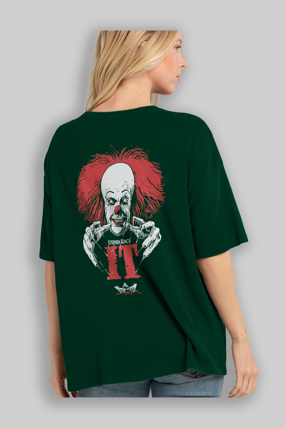 it Arka Baskılı Oversize t-shirt Erkek Kadın Unisex %100 Pamuk Bisiklet Yaka tişort