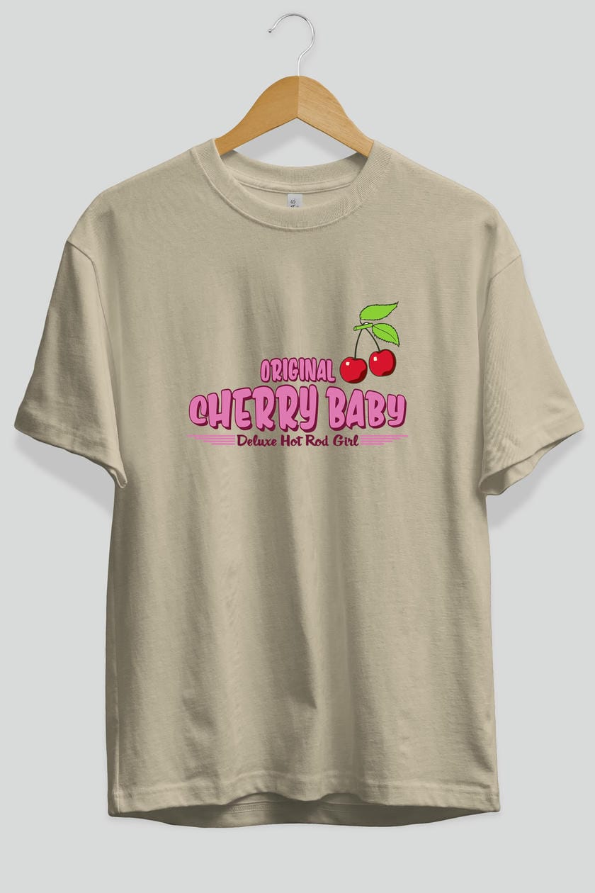 Cherry Baby Ön Baskılı Oversize t-shirt Erkek Kadın Pamuk Bisiklet Yaka tişort