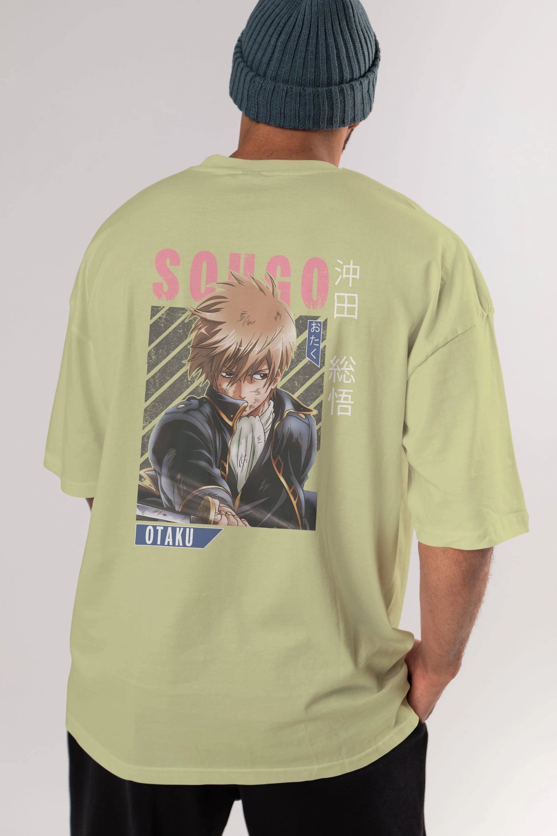 Sougo Okita GINTAMA Anime Arka Baskılı Oversize t-shirt Erkek Kadın Unisex