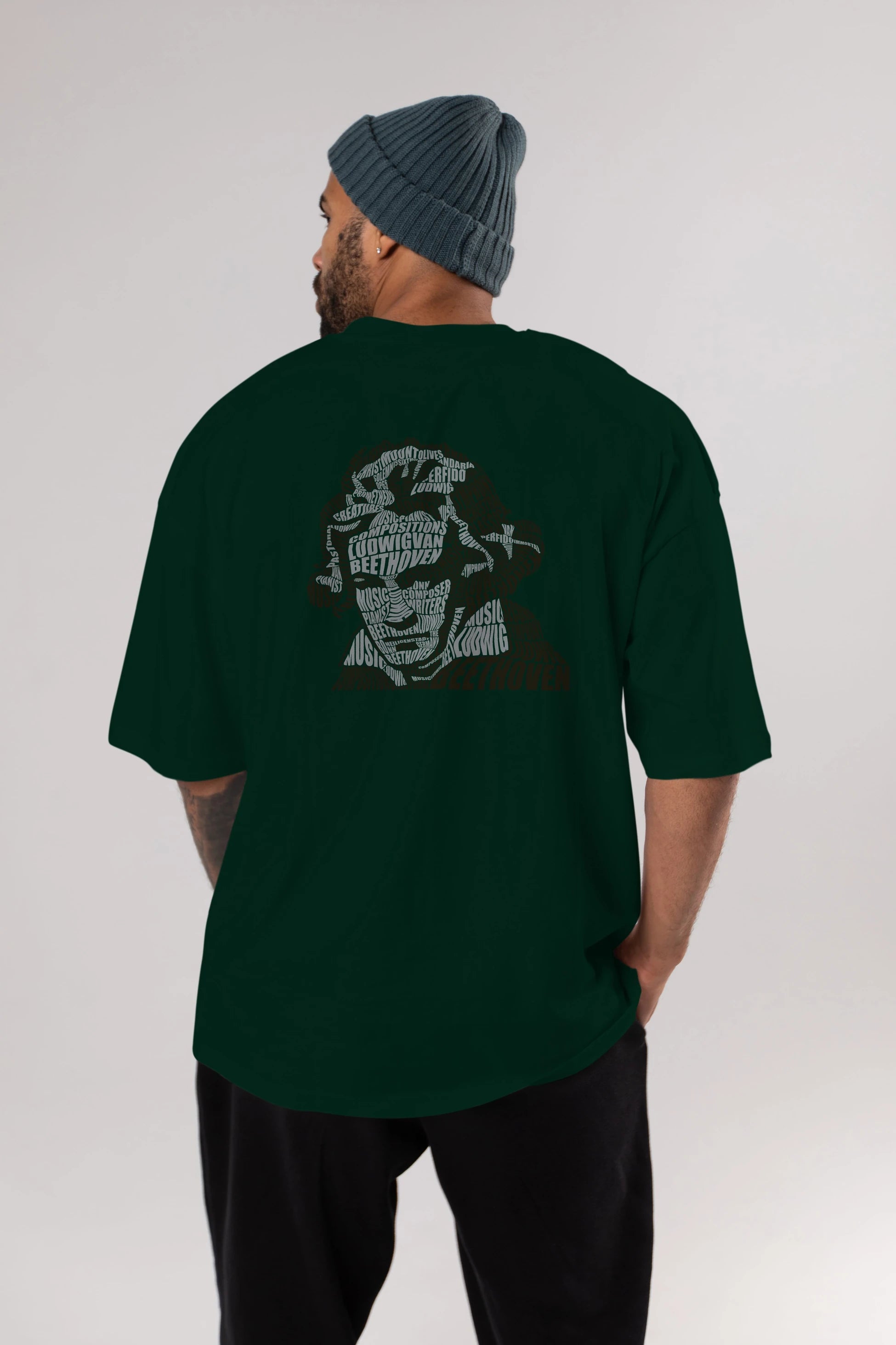 Ludwig van Beethoven Calligram Arka Baskılı Oversize t-shirt %100 pamuk Erkek Kadın Unisex