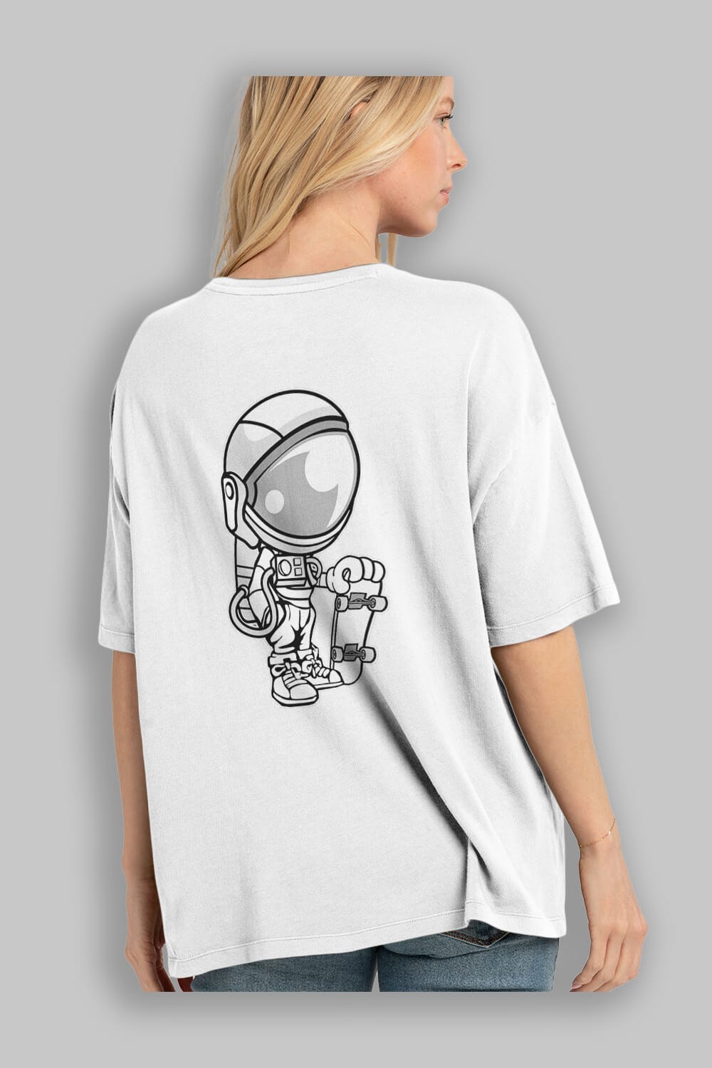 Astronaut Skaterboy Arka Baskılı Oversize t-shirt Erkek Kadın Unisex %100 Pamuk tişort