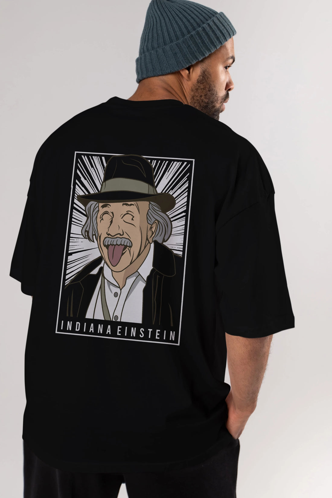 Indiana Jones Einstein Arka Baskılı Oversize t-shirt Erkek Kadın Unisex %100 Pamuk tişort